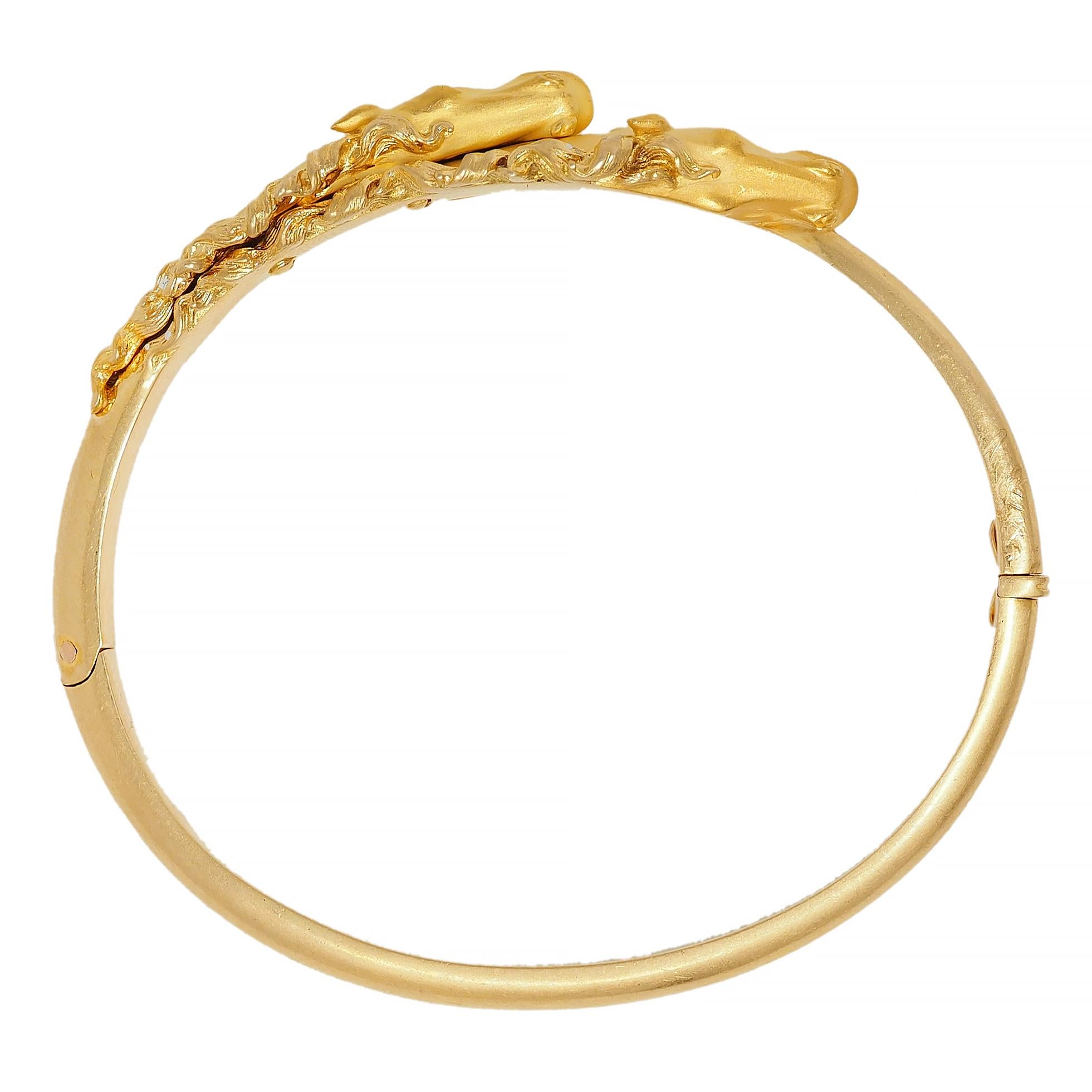 Carerra y Carerra Diamond 18 Karat Yellow Gold Ecuestre Horse Bangle Bracelet