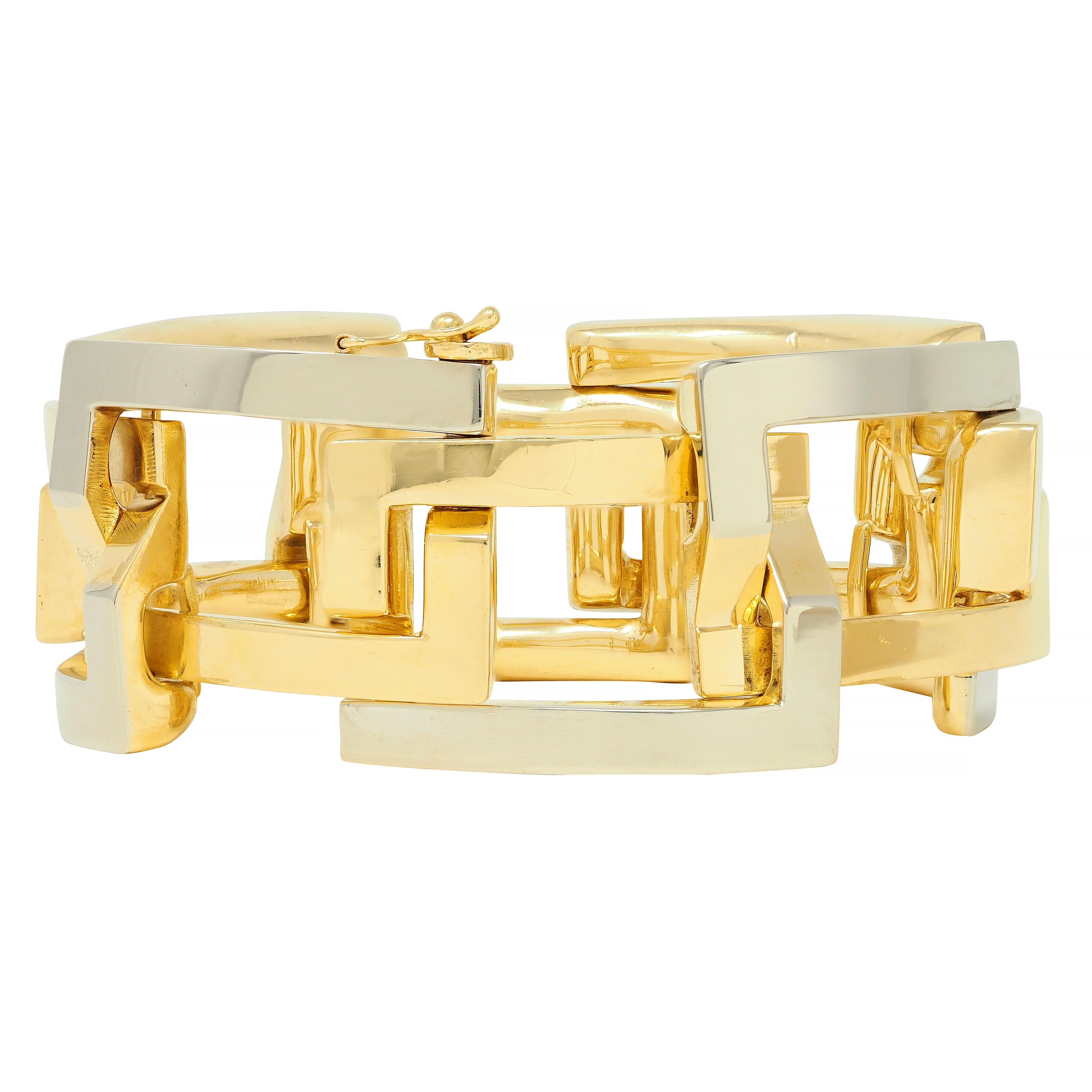 Carlo Weingrill 1970's 18 Karat Two-Tone Gold Vintage Geometric Bracelet