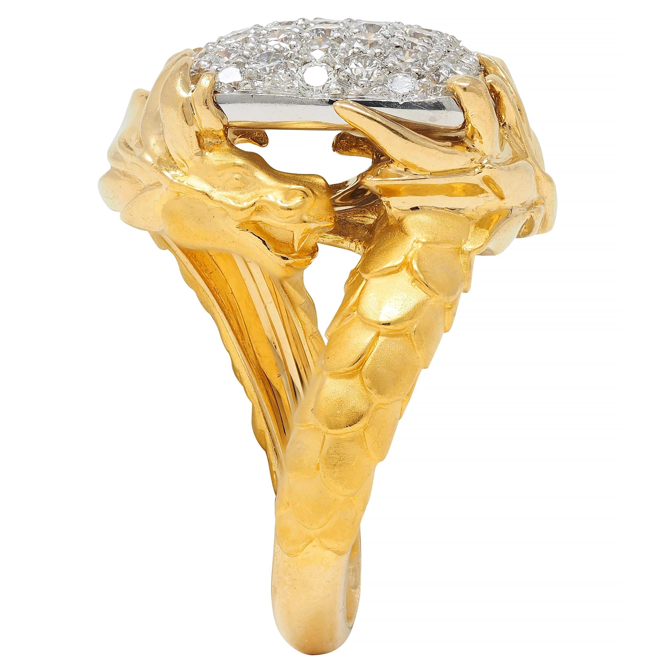 Carrera y Carrera 1.25 CTW Diamond 18 Karat Two-Tone Gold Pavé Dragon Ring