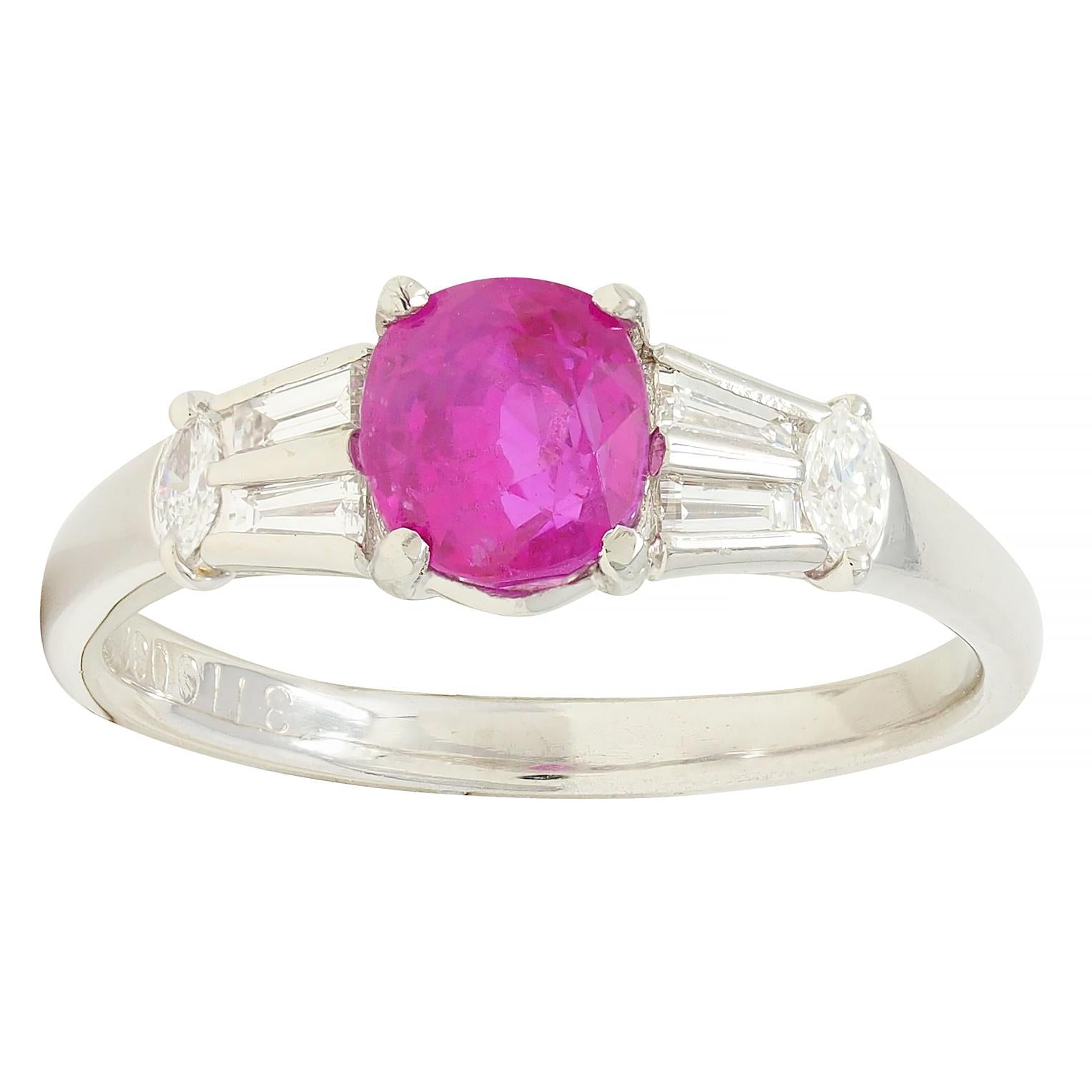 Contemporary 2.23 CTW No Heat Burma Ruby Diamond Platinum Ring GIA