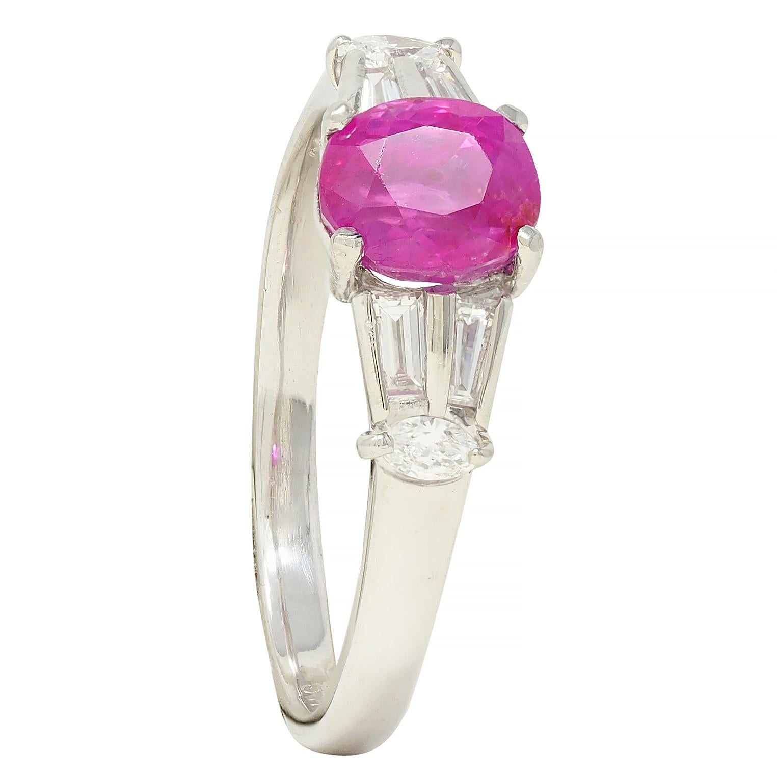 Contemporary 2.23 CTW No Heat Burma Ruby Diamond Platinum Ring GIA