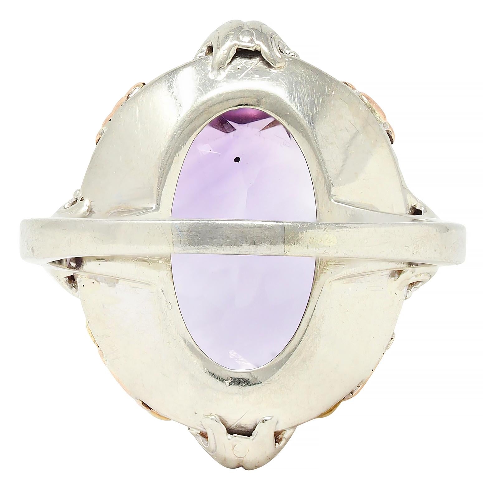 Art Deco Amethyst 14 Karat Tri-Gold Vintage Orange Blossom Cocktail Ring