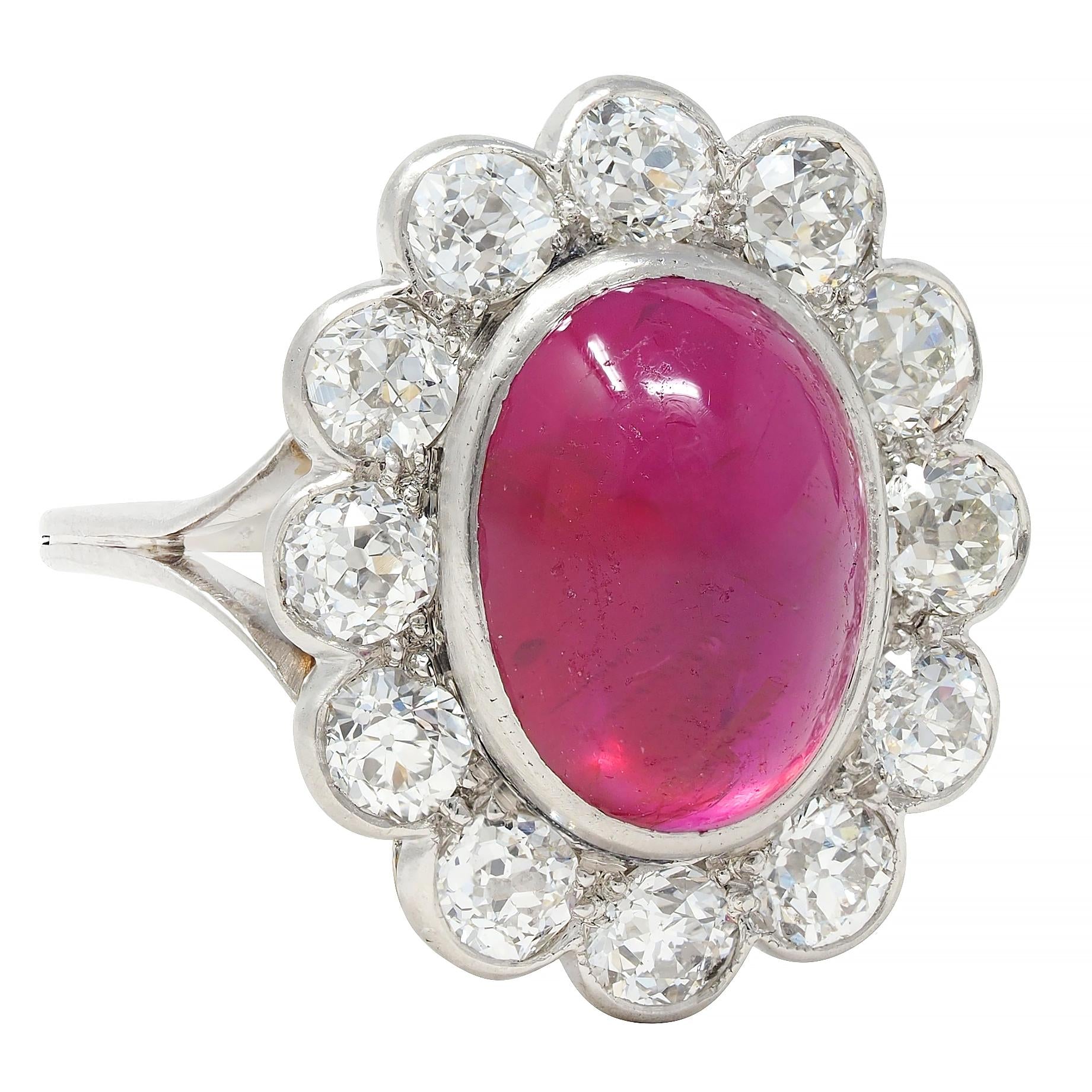 Art Deco 9.92 CTW No Heat Burma Ruby Diamond Platinum Vintage Halo Ring AGL