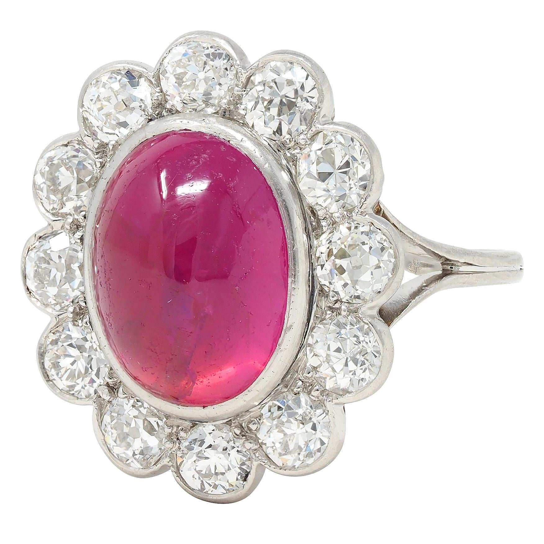 Art Deco 9.92 CTW No Heat Burma Ruby Diamond Platinum Vintage Halo Ring AGL