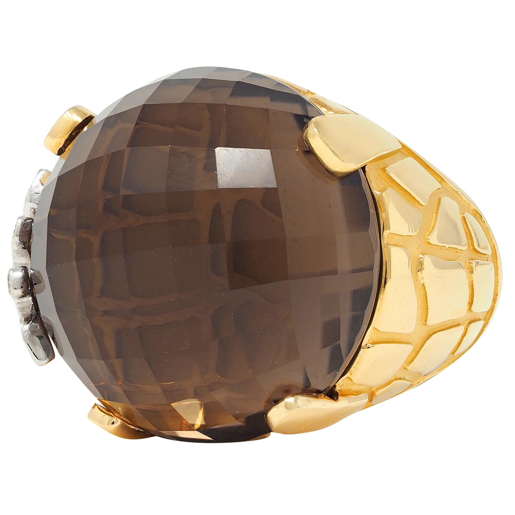 Carrera y Carrera Diamond Smoky Quartz 18 Karat Two-Tone Gold Giraffe Ring