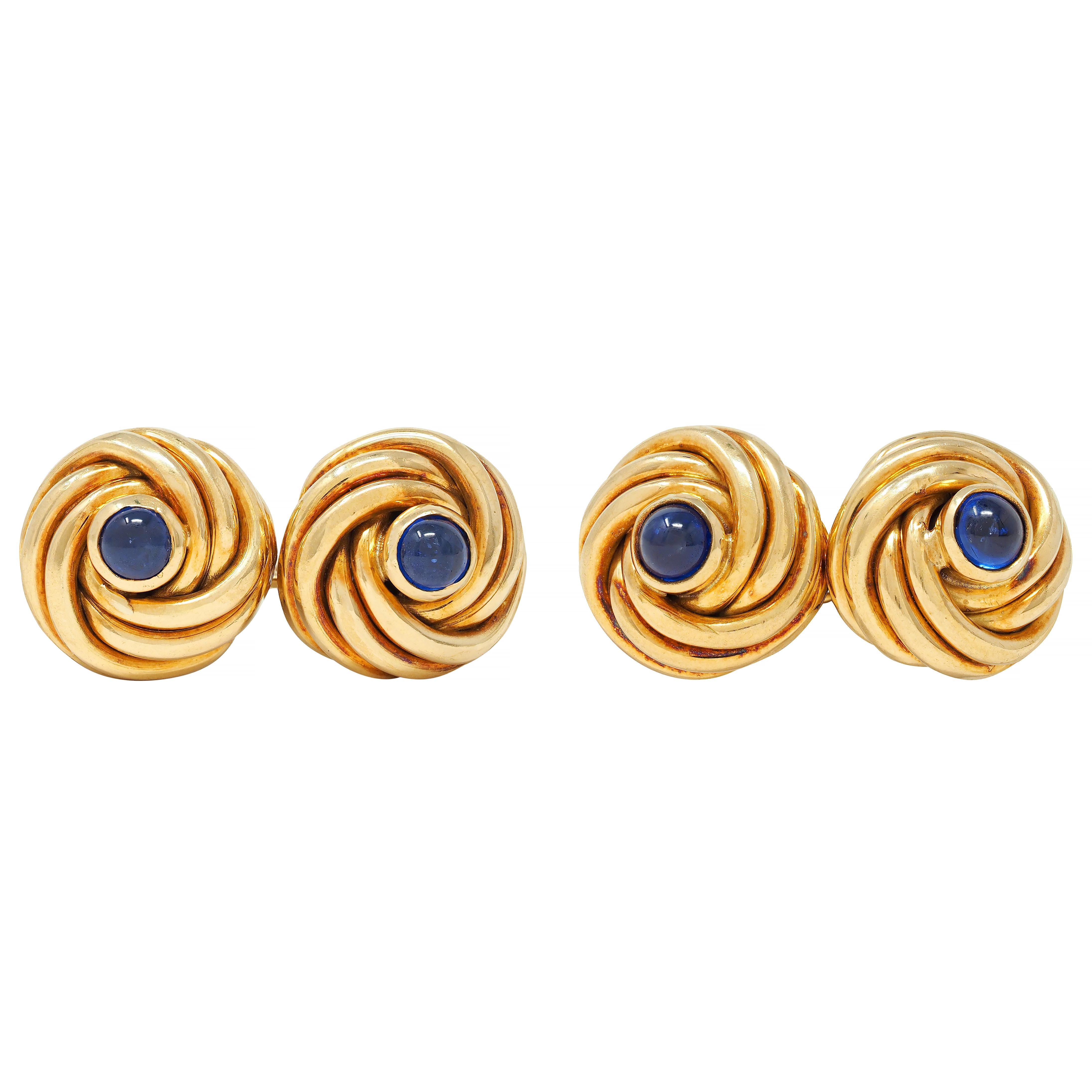 1960's Van Cleef & Arpels French Sapphire 18K Yellow Gold Vintage Knot Cufflinks