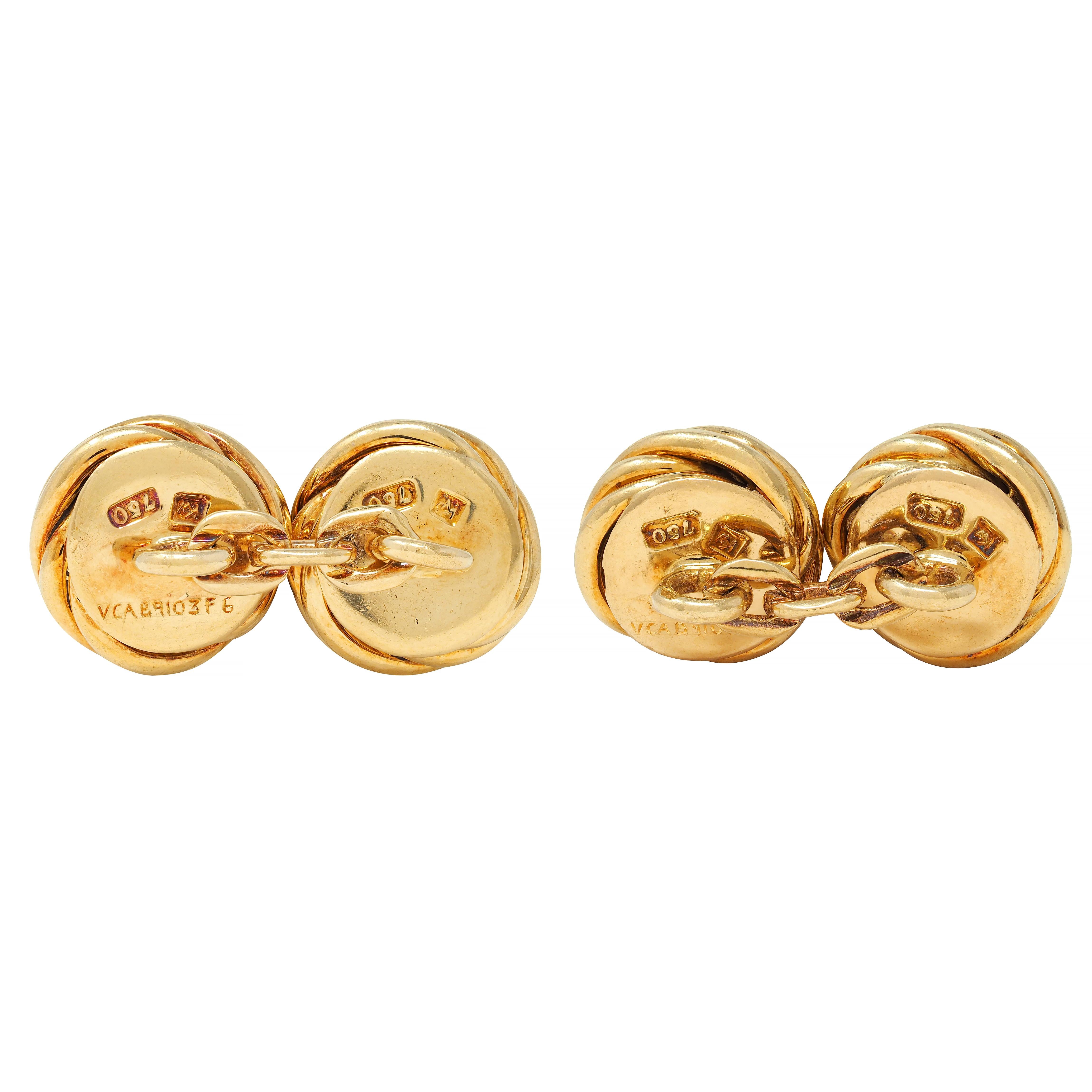 1960's Van Cleef & Arpels French Sapphire 18K Yellow Gold Vintage Knot Cufflinks