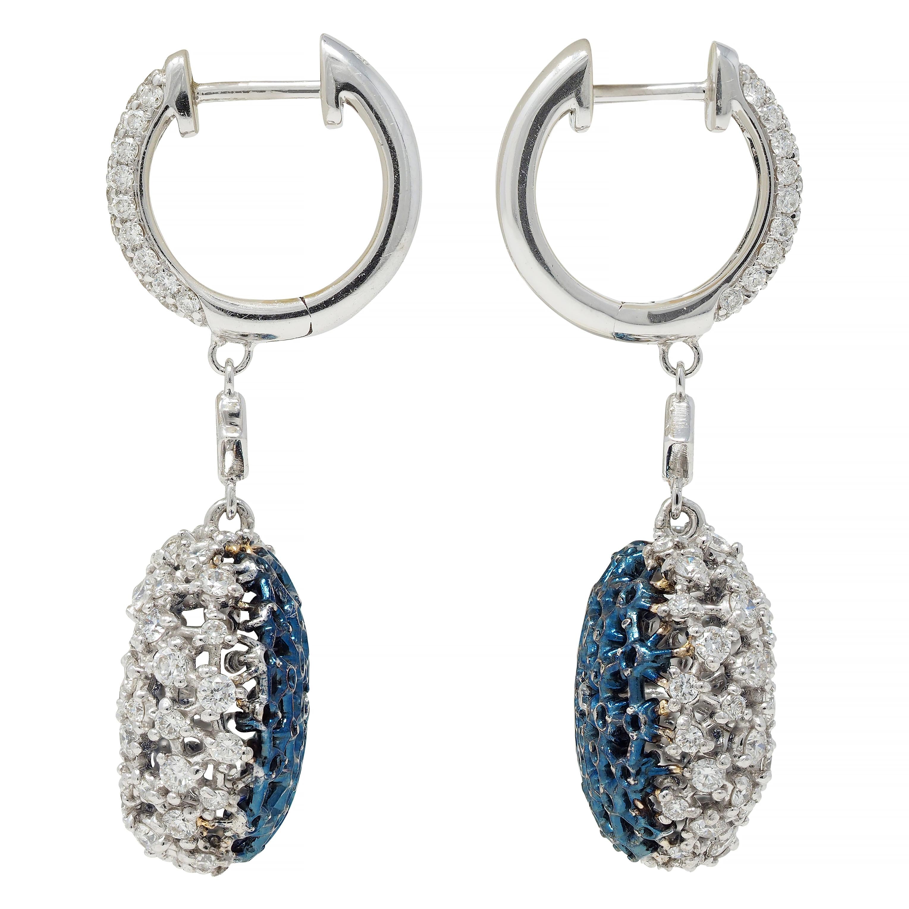 Mariani 3.68 CTW Sapphire Diamond 18K Gold Blue Rhodium PonPon Drop Earrings