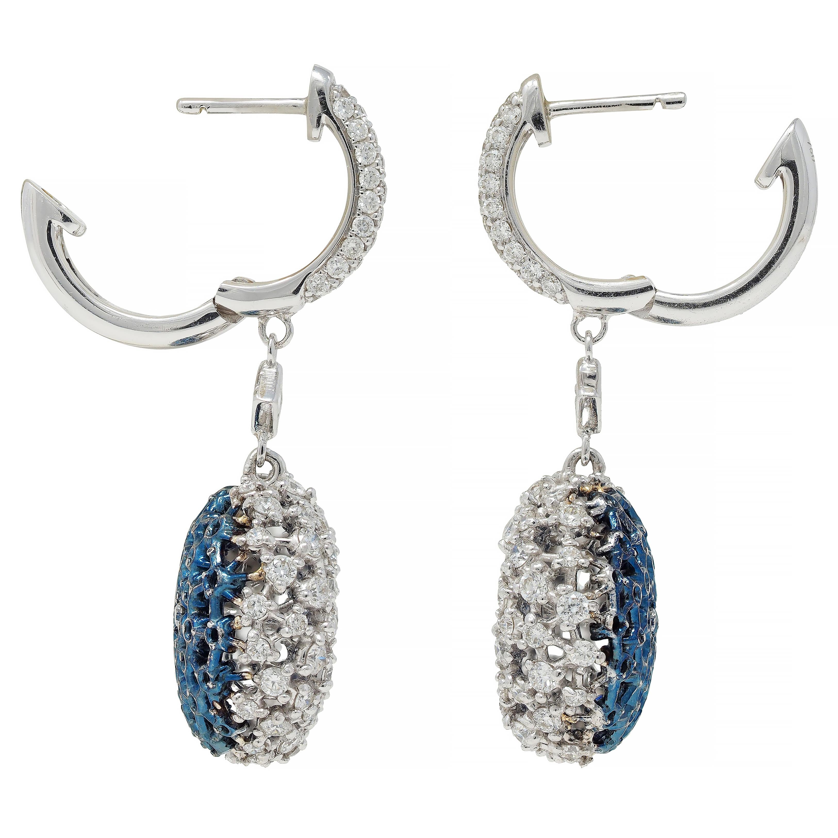 Mariani 3.68 CTW Sapphire Diamond 18K Gold Blue Rhodium PonPon Drop Earrings