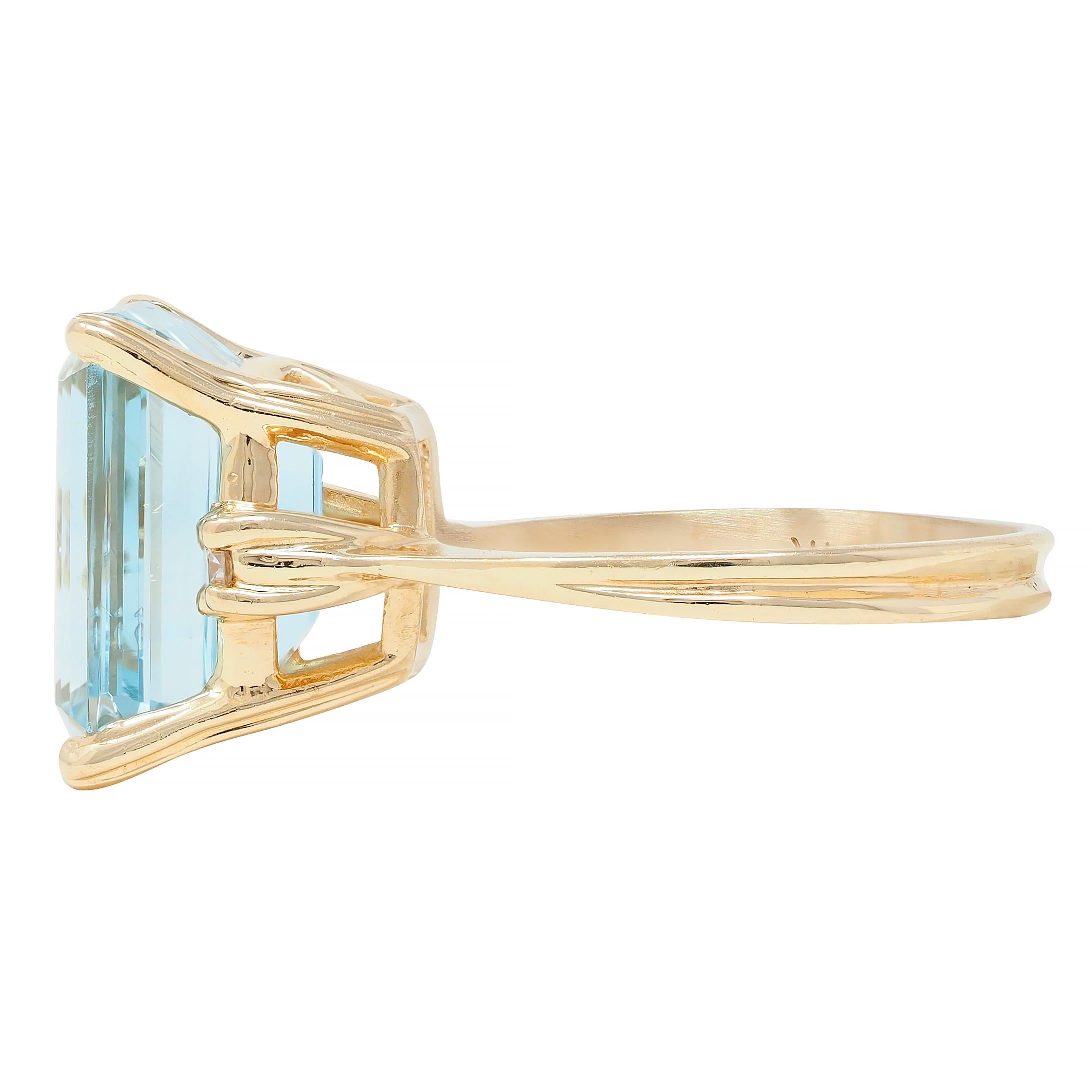 Retro 6.55 CTW Aquamarine Diamond 14 Karat Yellow Gold Vintage Ring