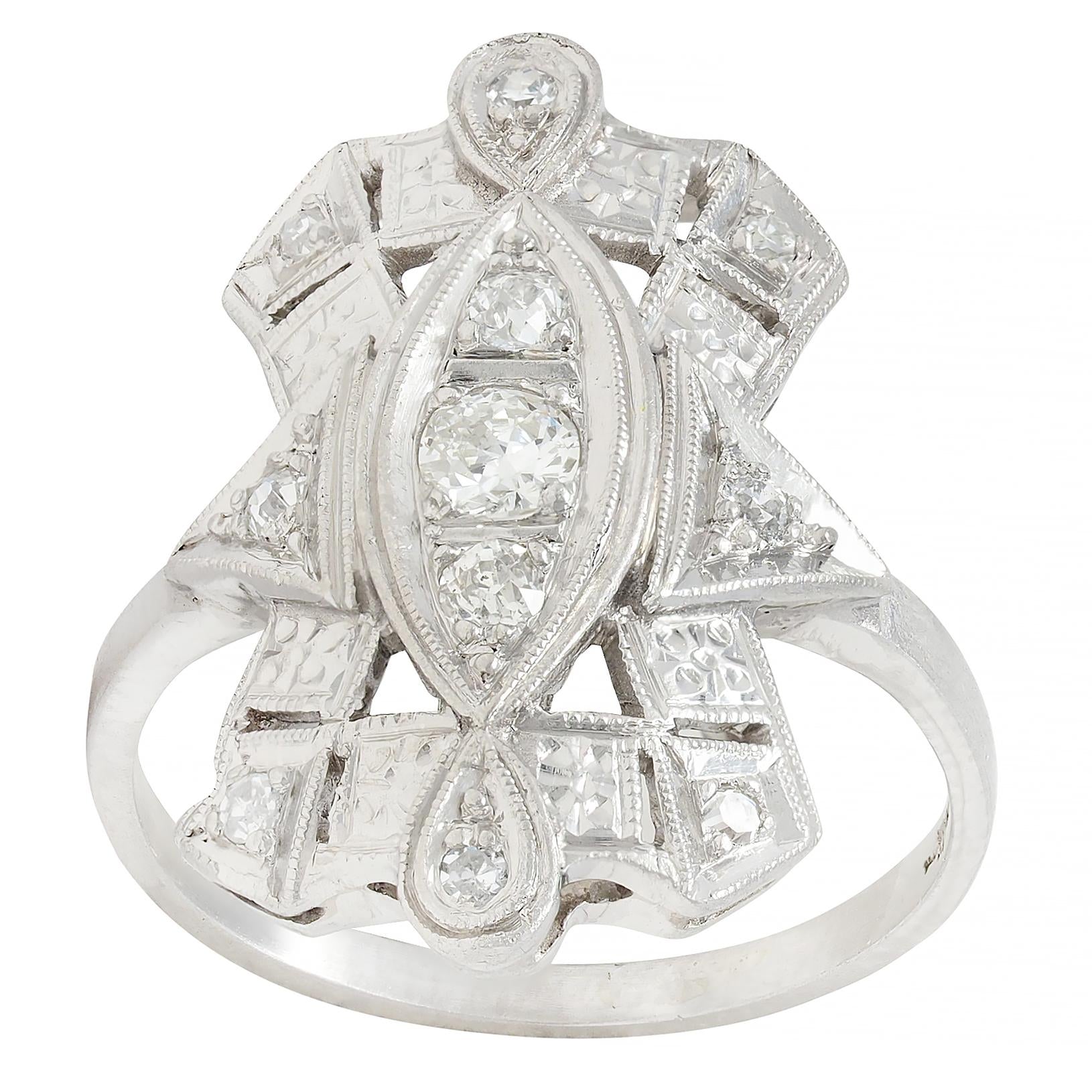 Art Deco Old European Diamond Platinum Vintage Geometric Dinner Ring