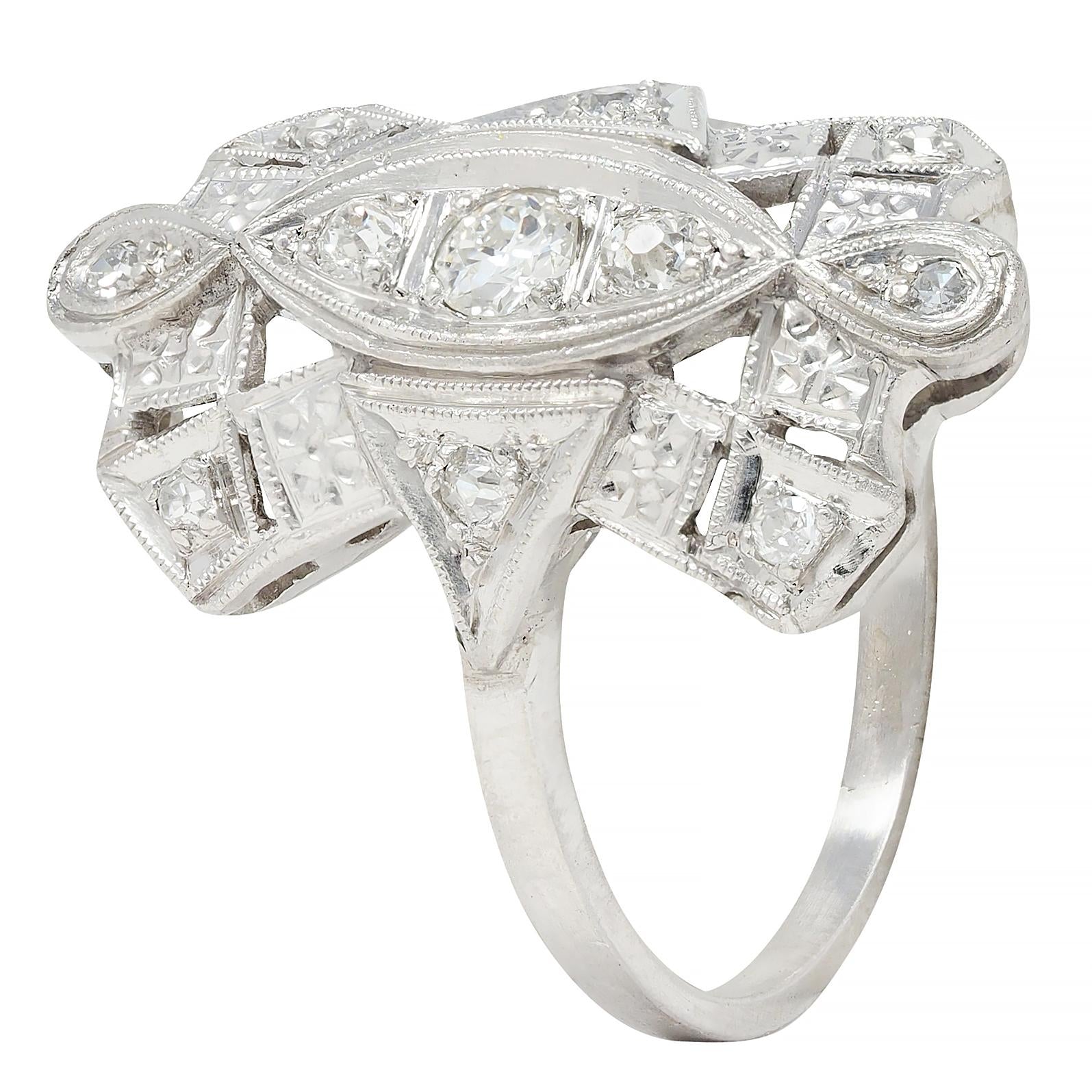 Art Deco Old European Diamond Platinum Vintage Geometric Dinner Ring