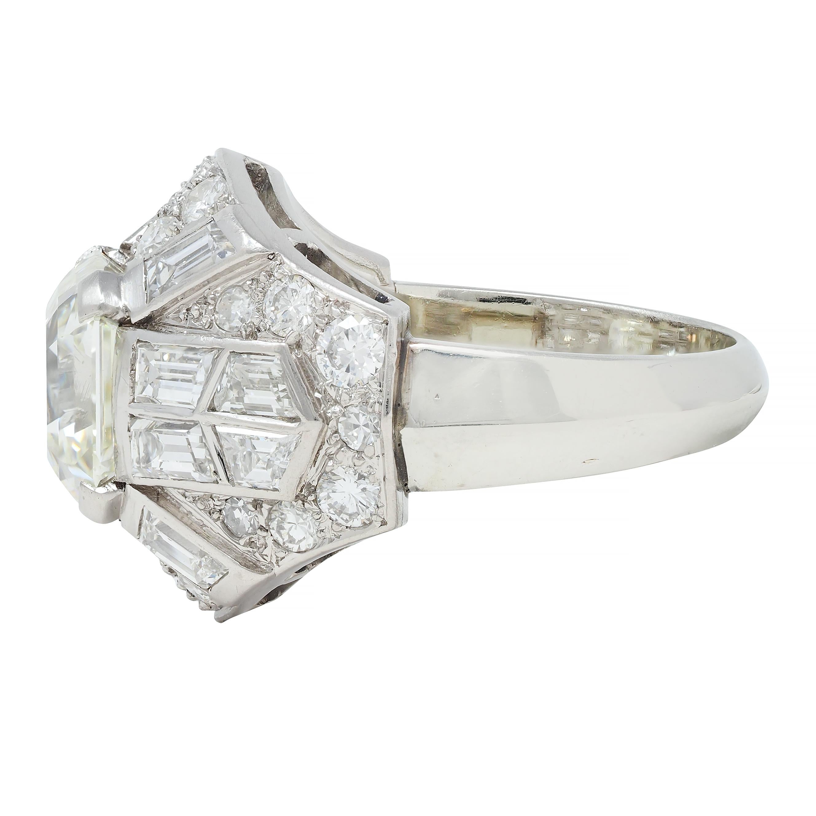 Mid-Century French 7.13 CTW Asscher Diamond Platinum 18K Gold Vintage Dome Ring