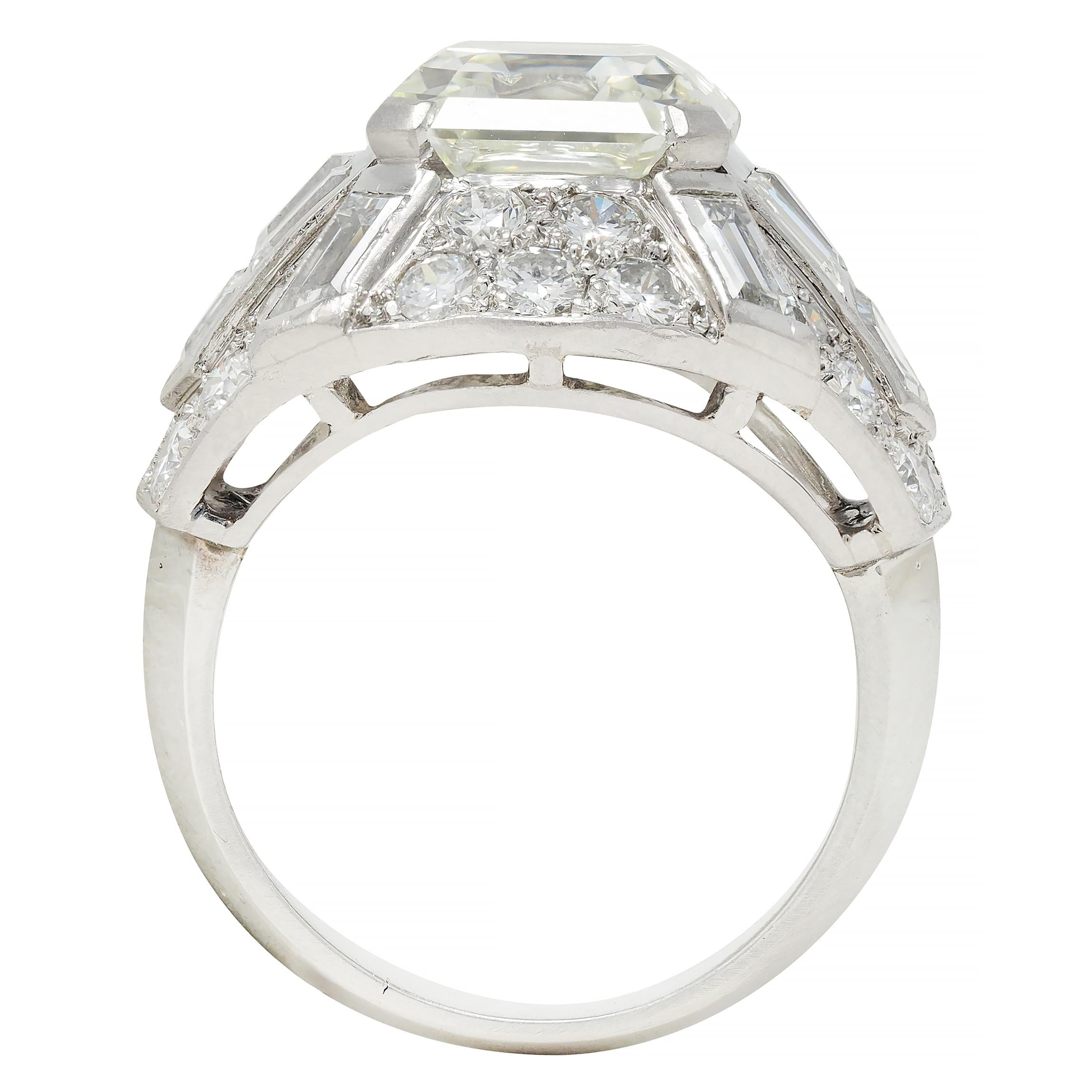 Mid-Century French 7.13 CTW Asscher Diamond Platinum 18K Gold Vintage Dome Ring