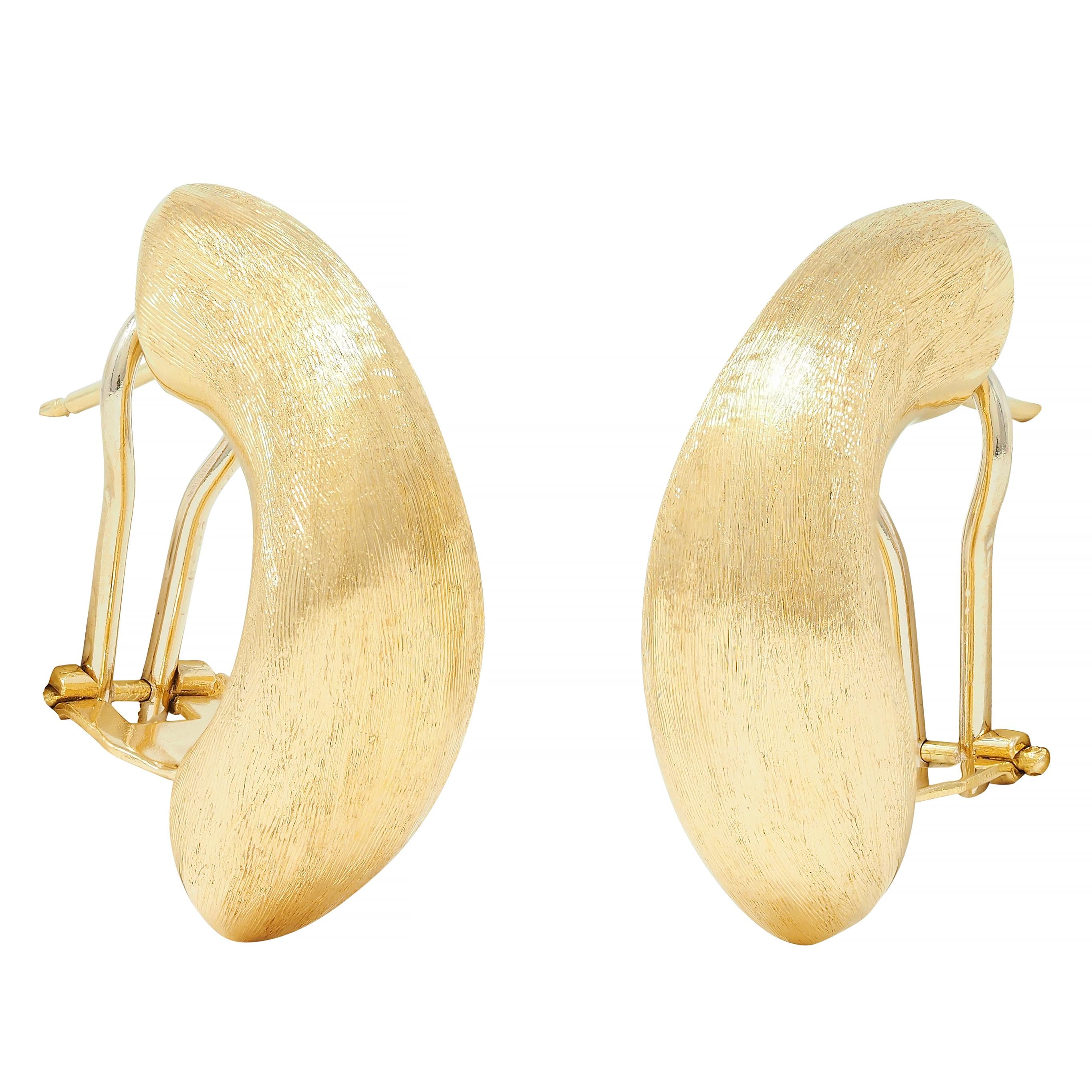 1970's 18 Karat Yellow Gold Vintage Brushed J-Hoop Earrings