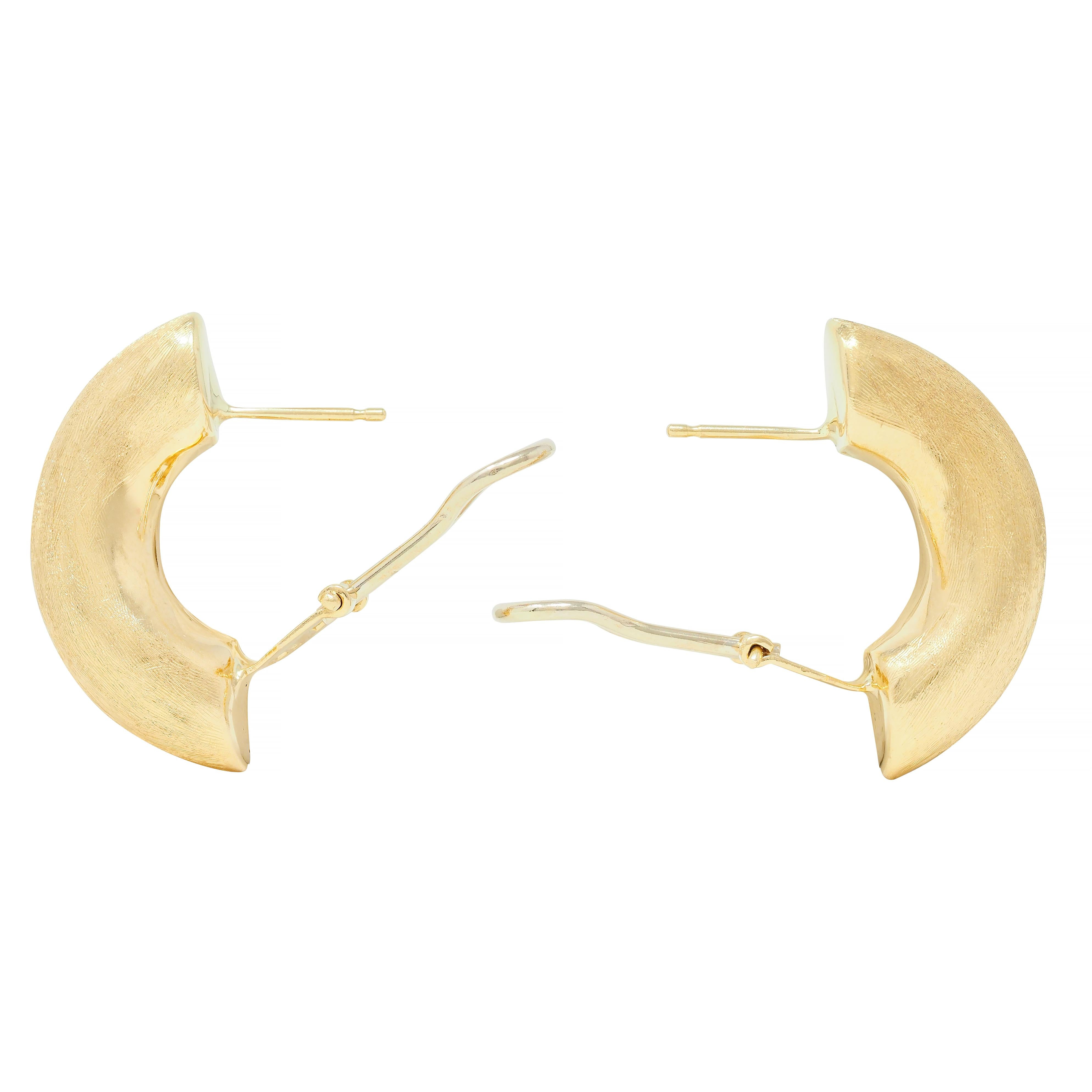 1970's 18 Karat Yellow Gold Vintage Brushed J-Hoop Earrings