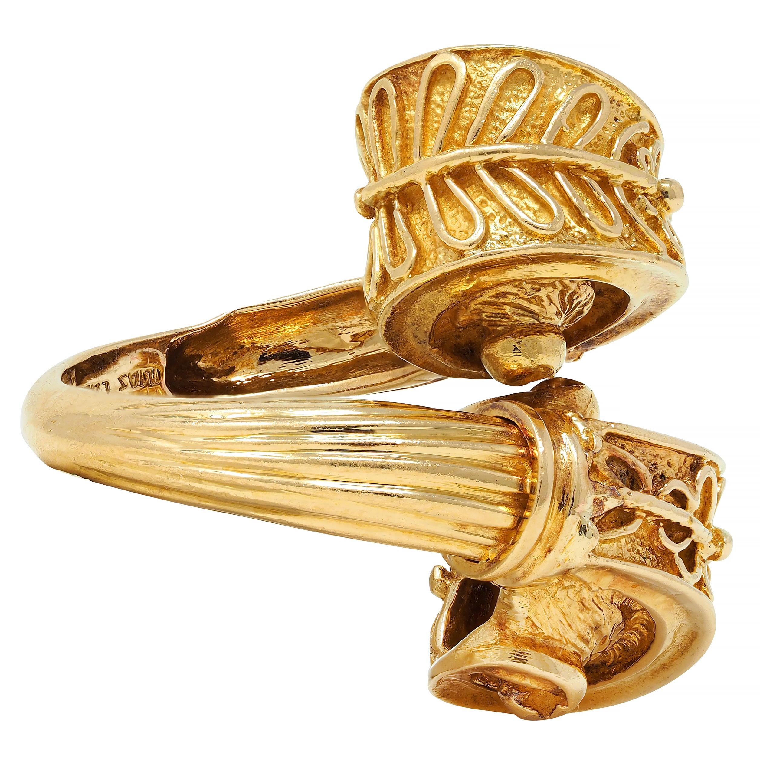 Ilias LaLaounis 1960's 18K Yellow Gold Vintage Hellenistic Column Bypass Ring