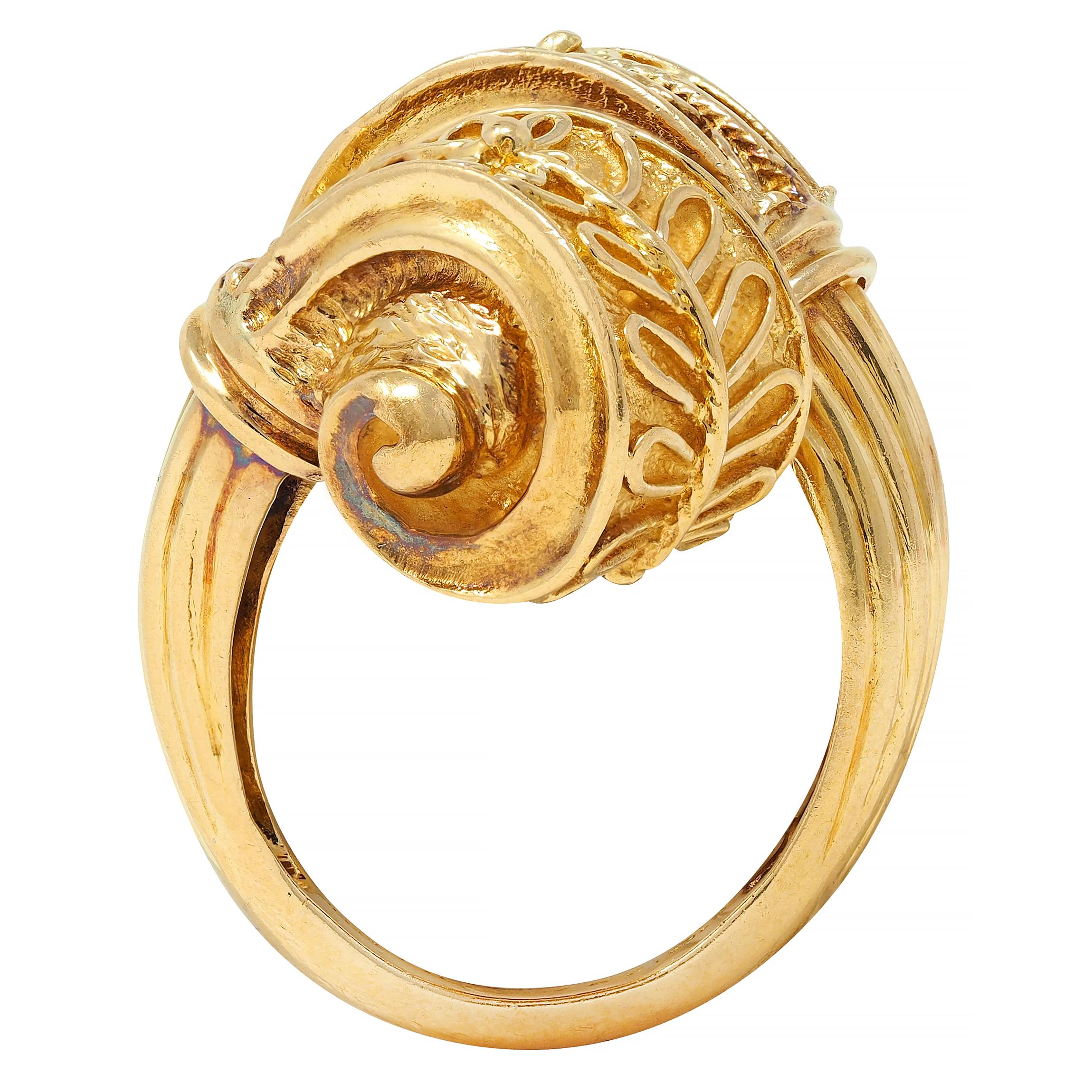 Ilias LaLaounis 1960's 18K Yellow Gold Vintage Hellenistic Column Bypass Ring