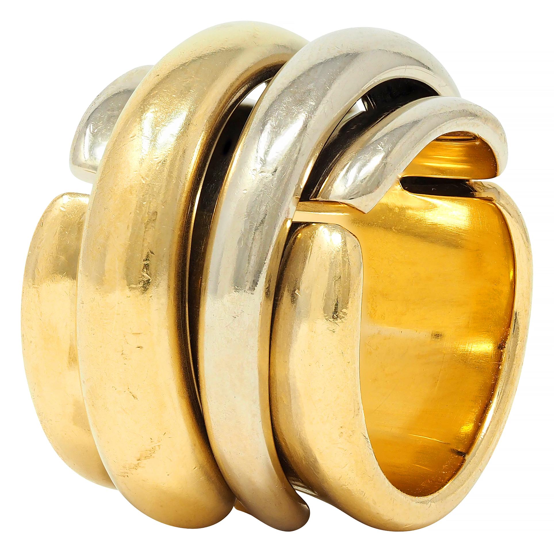 Pomellato 1990's 18 Karat Two-Tone Gold Vintage Spinning Tubolare Band Ring