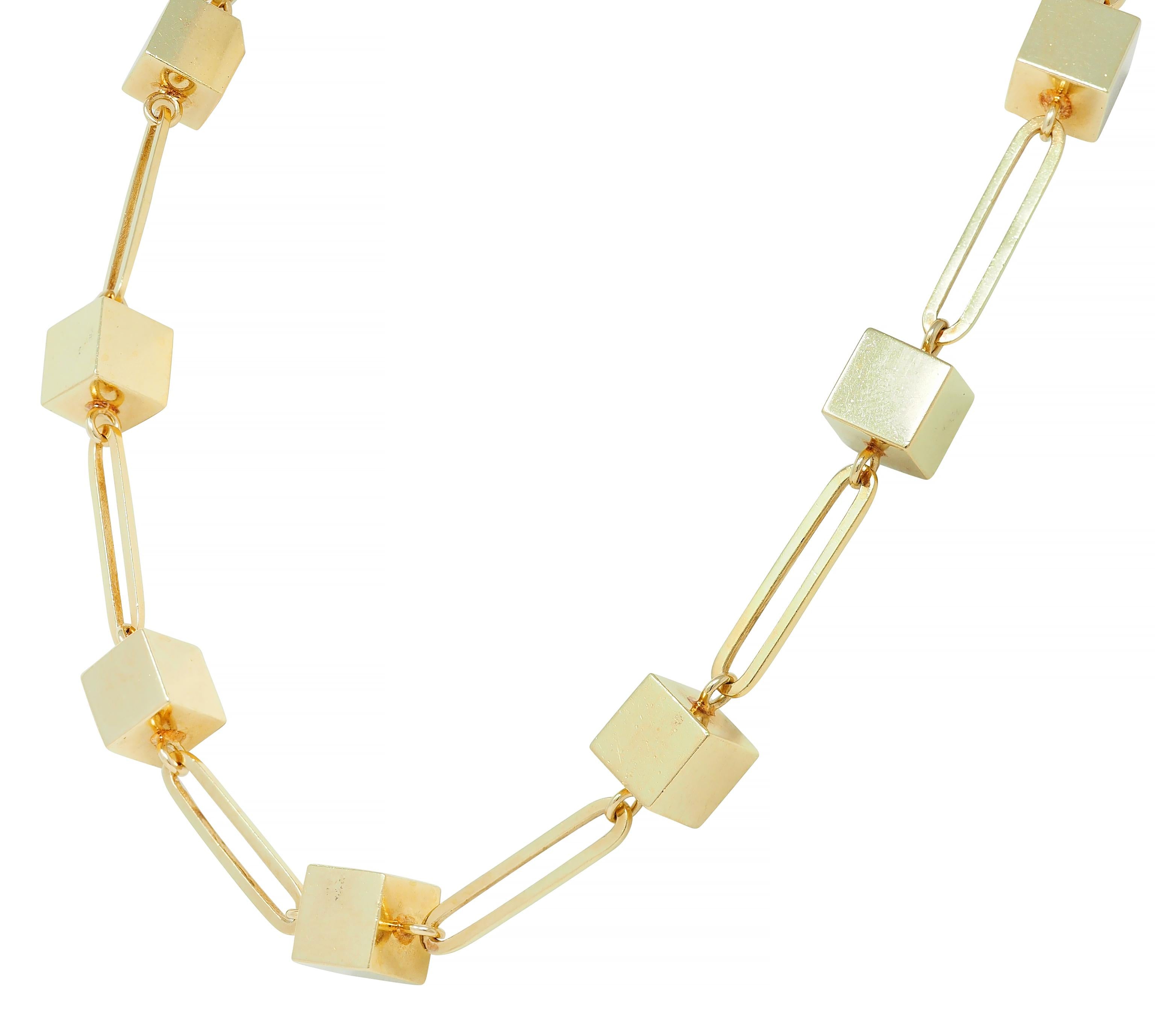 Cartier 1970's 18 Karat Yellow Gold Vintage Cube Paperclip Link Chain Necklace