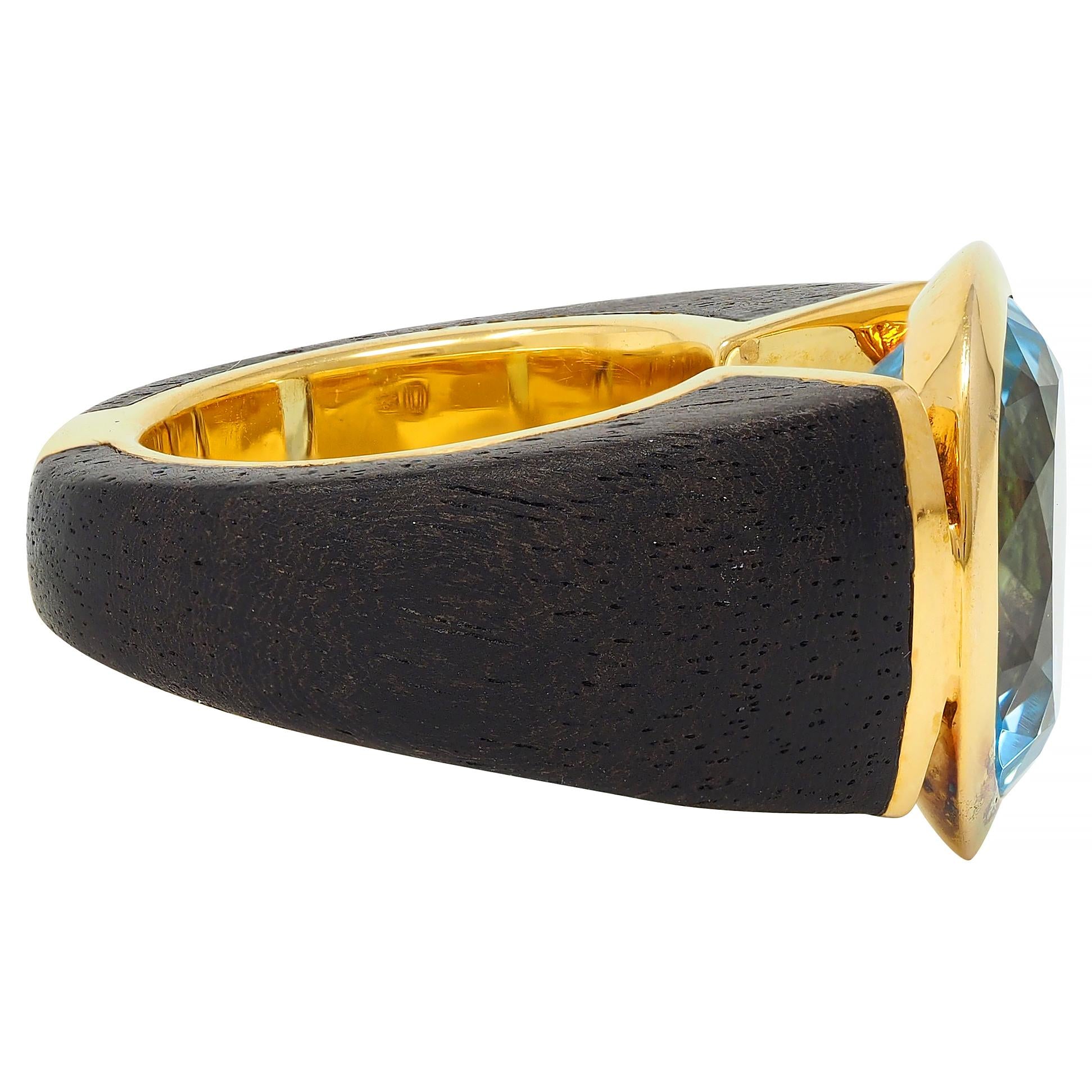 Lotus Arts de Vivre 11.95 CT Topaz Wood 18 Karat Gold Floating Cocktail Ring