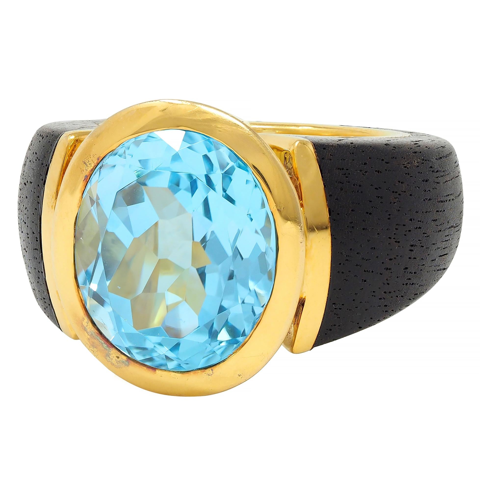 Lotus Arts de Vivre 11.95 CT Topaz Wood 18 Karat Gold Floating Cocktail Ring