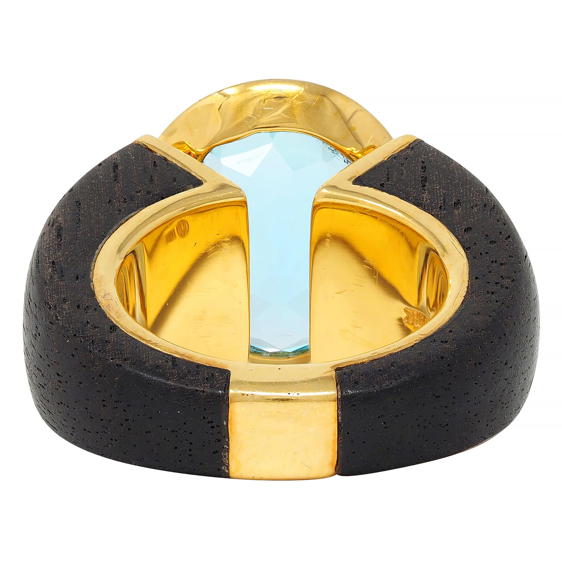 Lotus Arts de Vivre 11.95 CT Topaz Wood 18 Karat Gold Floating Cocktail Ring