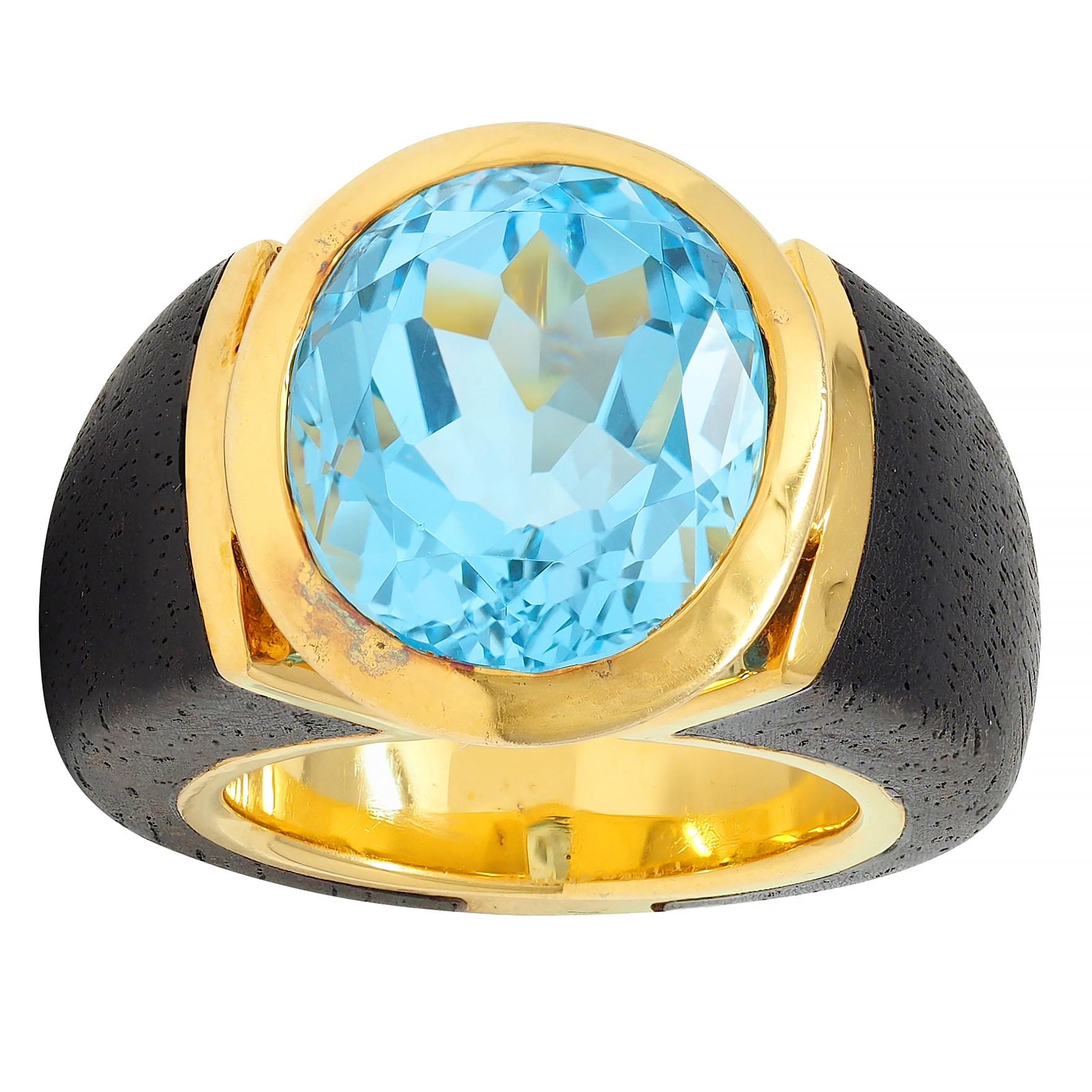 Lotus Arts de Vivre 11.95 CT Topaz Wood 18 Karat Gold Floating Cocktail Ring