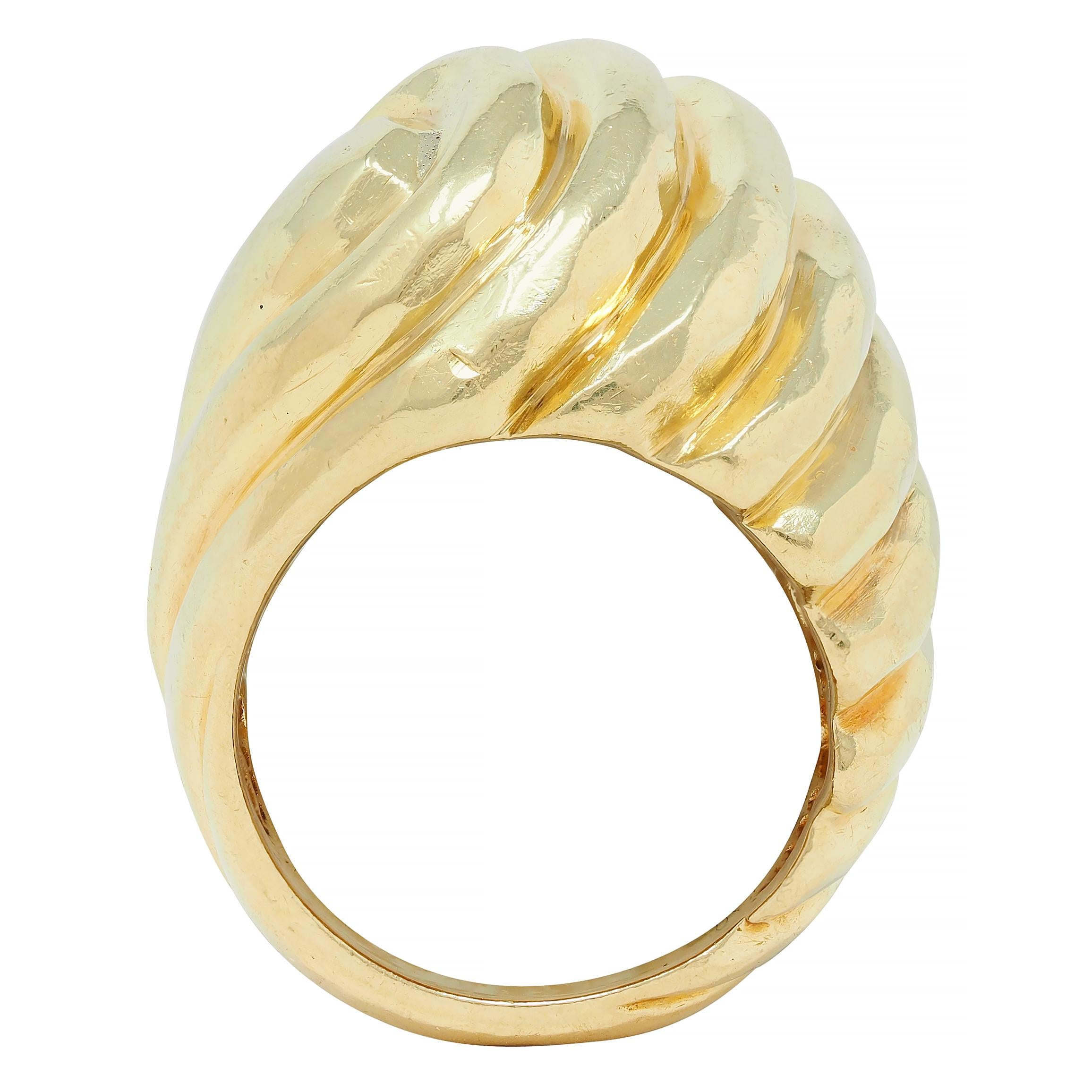 Henry Dunay 1970's 18 Karat Yellow Gold Vintage Hammered Swirl Ring