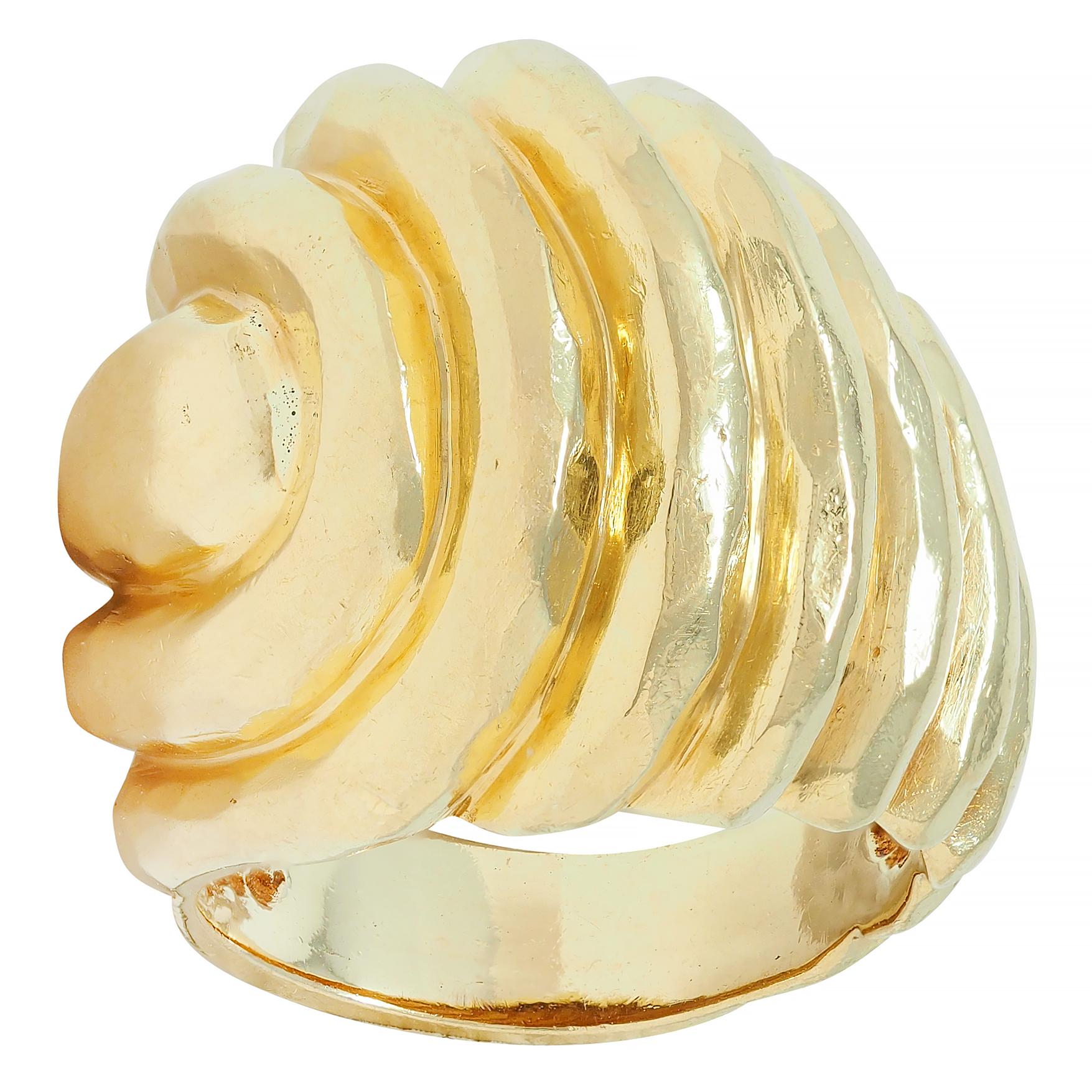 Henry Dunay 1970's 18 Karat Yellow Gold Vintage Hammered Swirl Ring