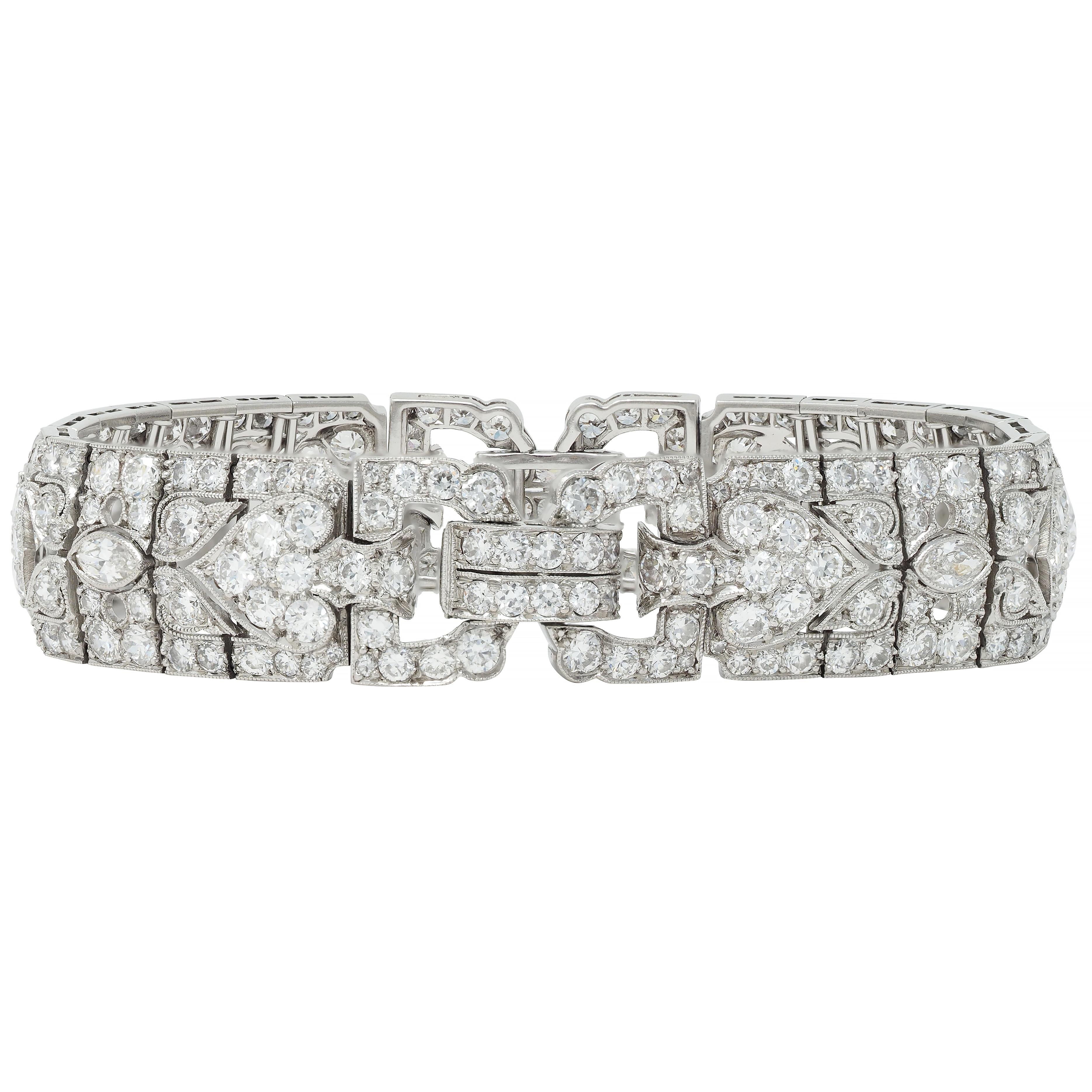 Art Deco 16.85 CTW Diamond Platinum Vintage Heart Buckle Line Bracelet