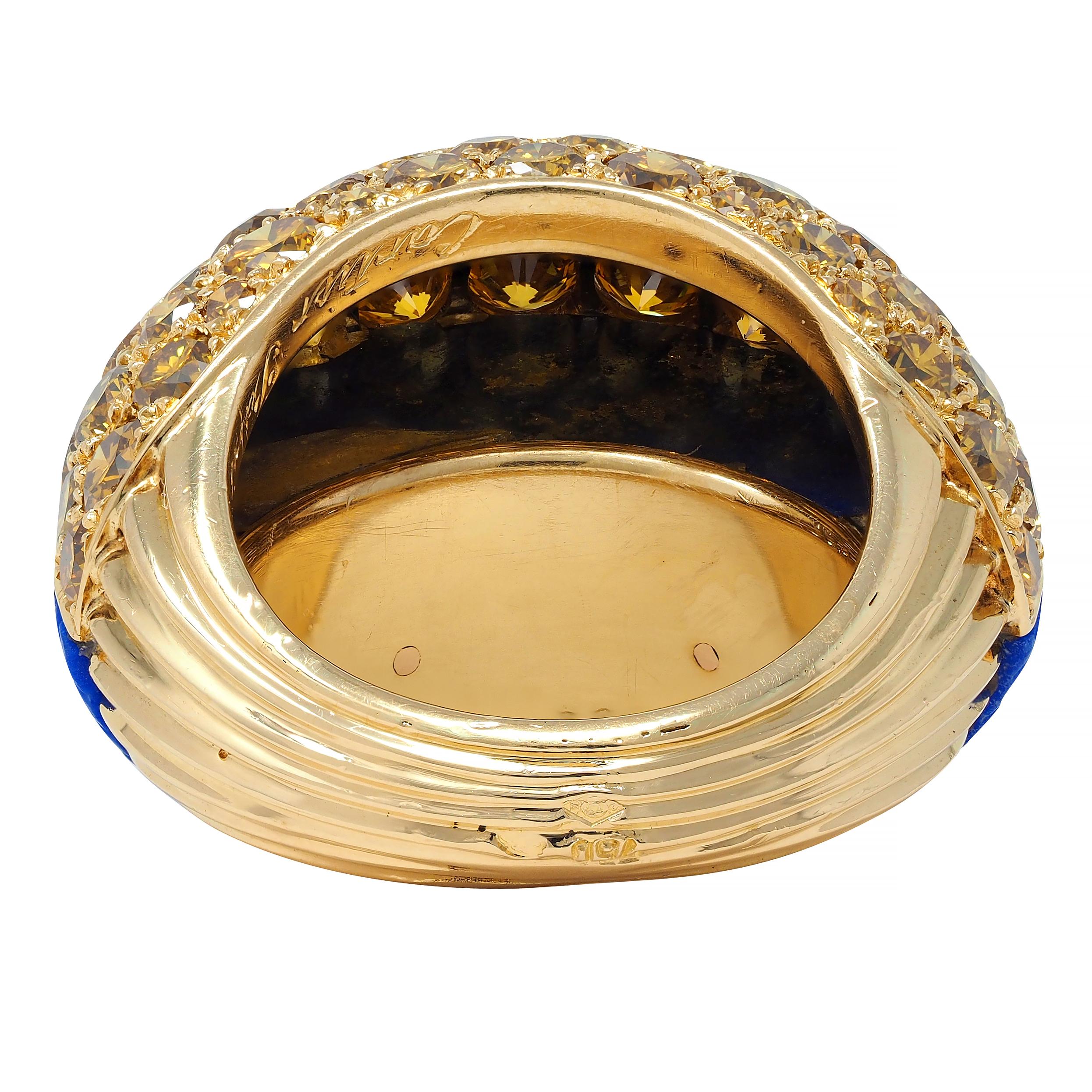 Cartier Paris 1960's 4.62 CTW Yellow Diamond Lapis 18K Gold Vintage Boule Ring