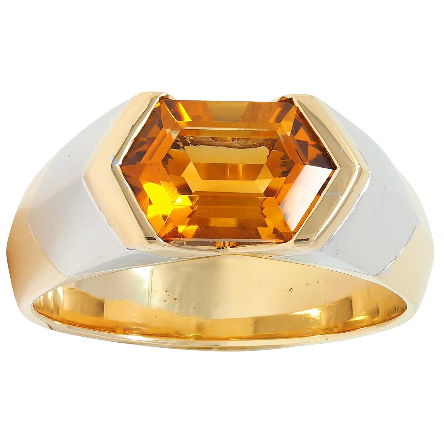 Marina B. 1980's 2.15 CTW Citrine 18 Karat Two-Tone Gold Vintage Chevron Ring