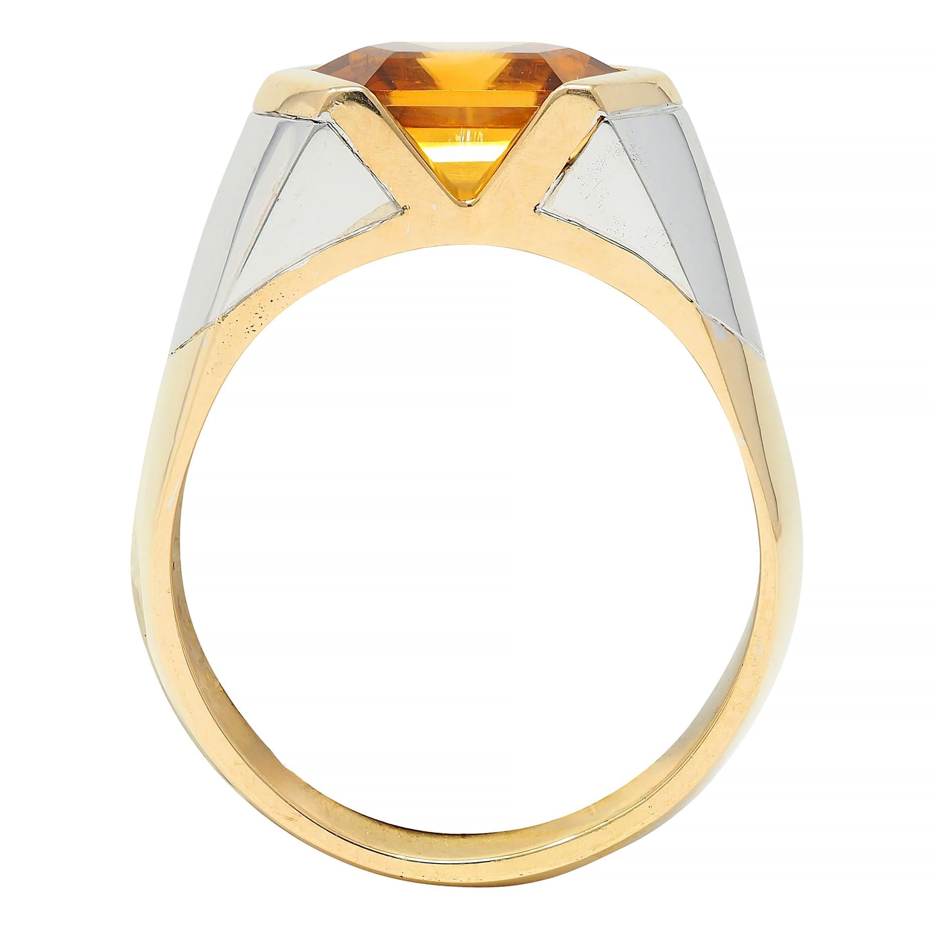 Marina B. 1980's 2.15 CTW Citrine 18 Karat Two-Tone Gold Vintage Chevron Ring