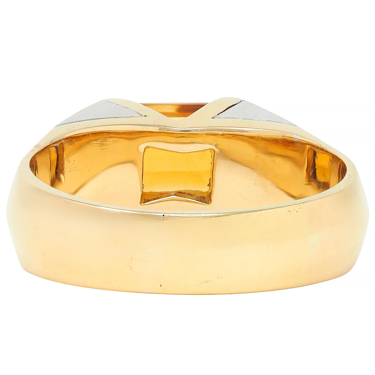 Marina B. 1980's 2.15 CTW Citrine 18 Karat Two-Tone Gold Vintage Chevron Ring