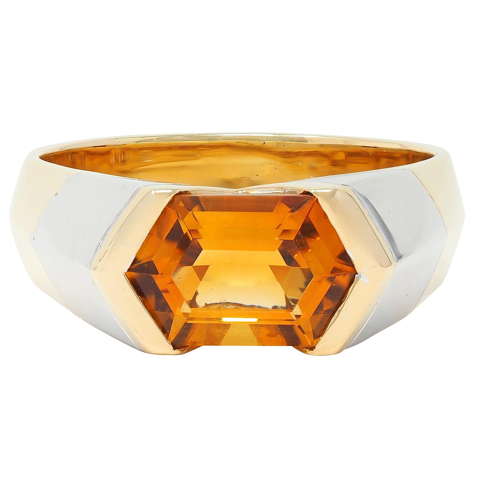 Marina B. 1980's 2.15 CTW Citrine 18 Karat Two-Tone Gold Vintage Chevron Ring