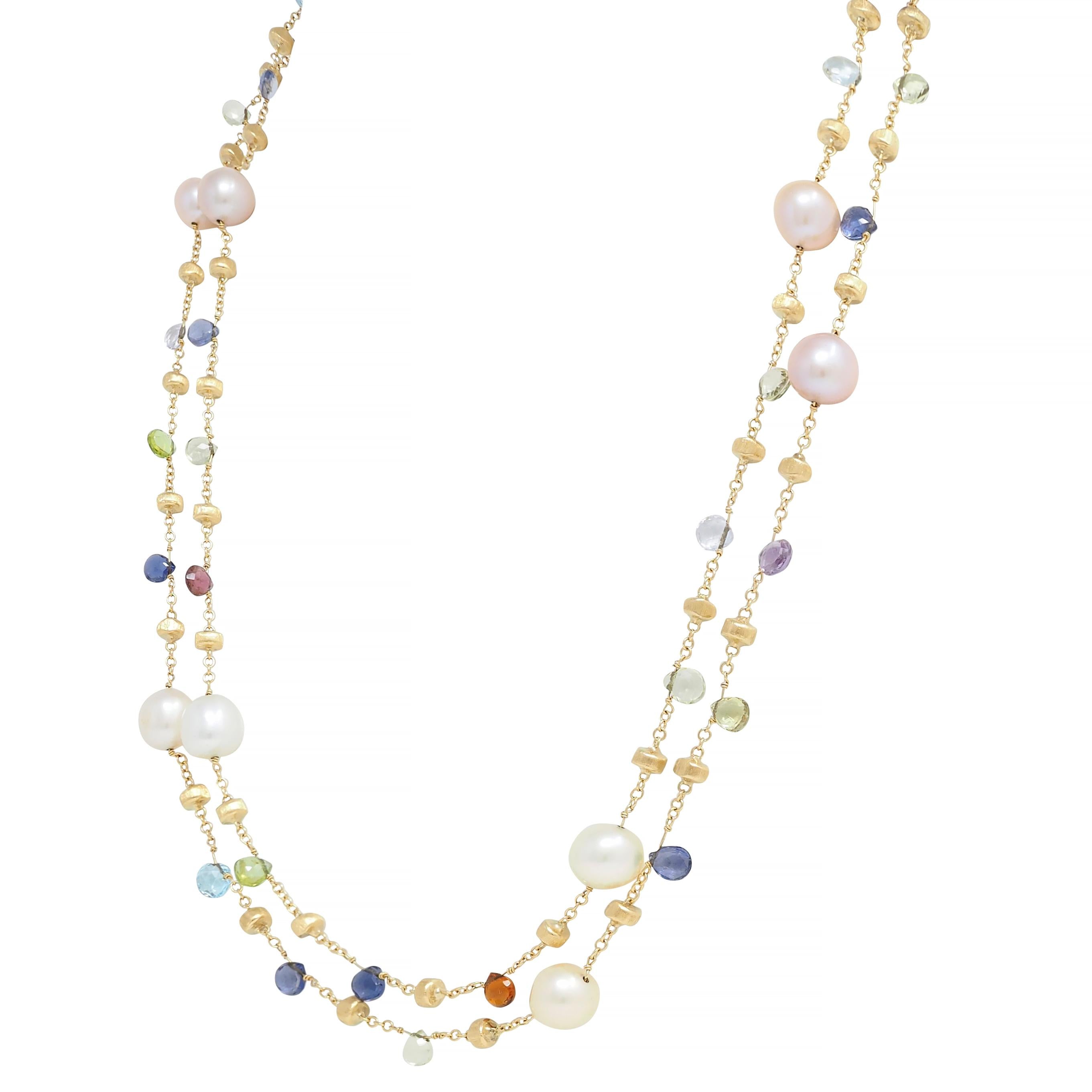 Marco Bicego Cultured Pearl Multi-Gem 18 Karat Yellow Gold Confetti Necklace