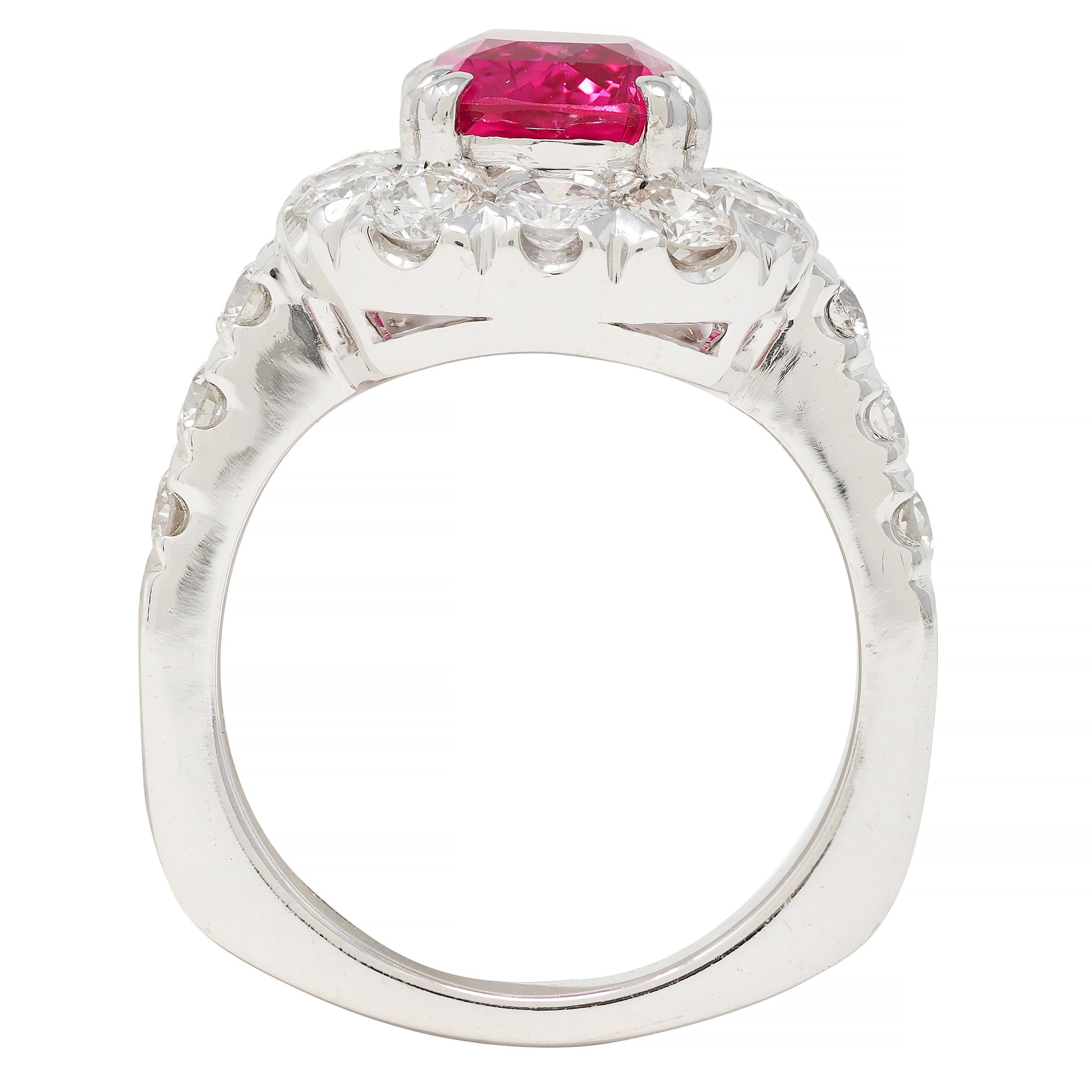 Contemporary 6.67 CTW No Heat Pink Spinel Diamond 18 Karat White Gold Halo Ring