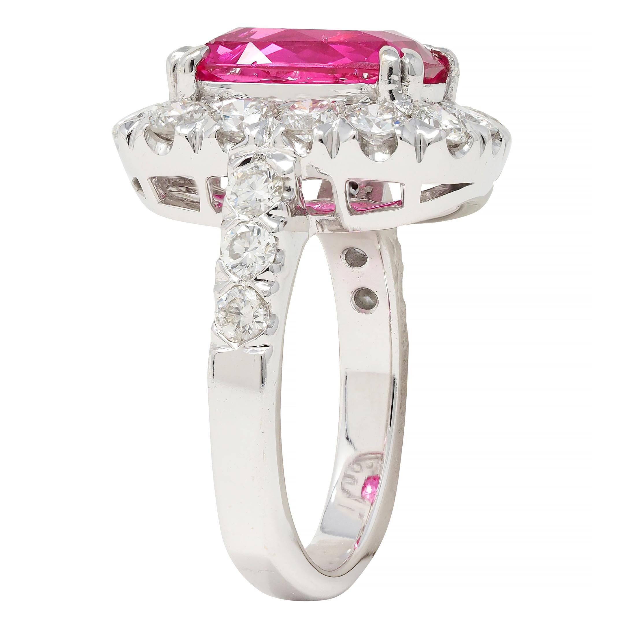 Contemporary 6.67 CTW No Heat Pink Spinel Diamond 18 Karat White Gold Halo Ring