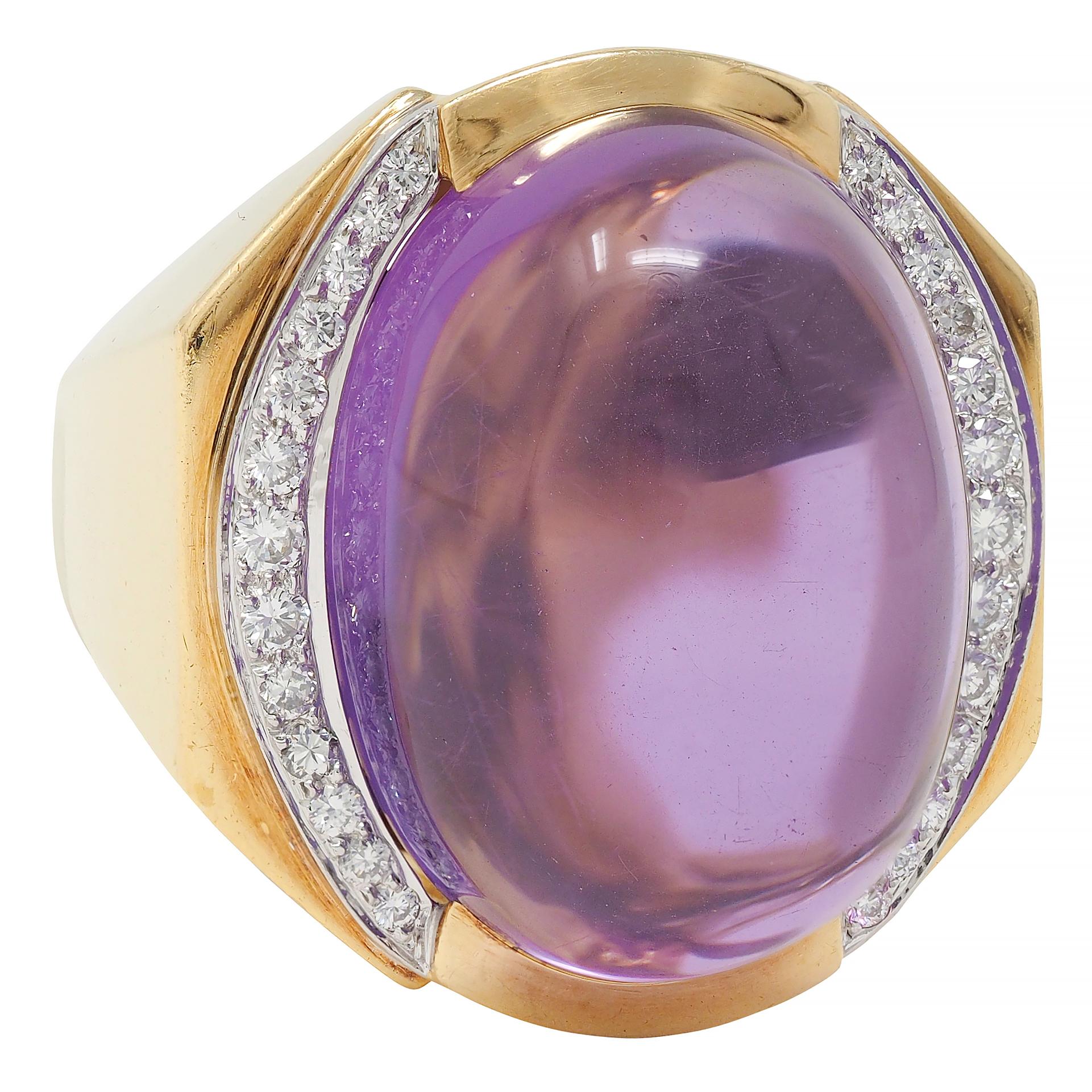 David Webb 1980s Amethyst Diamond Platinum 18 Karat Gold Vintage Ring