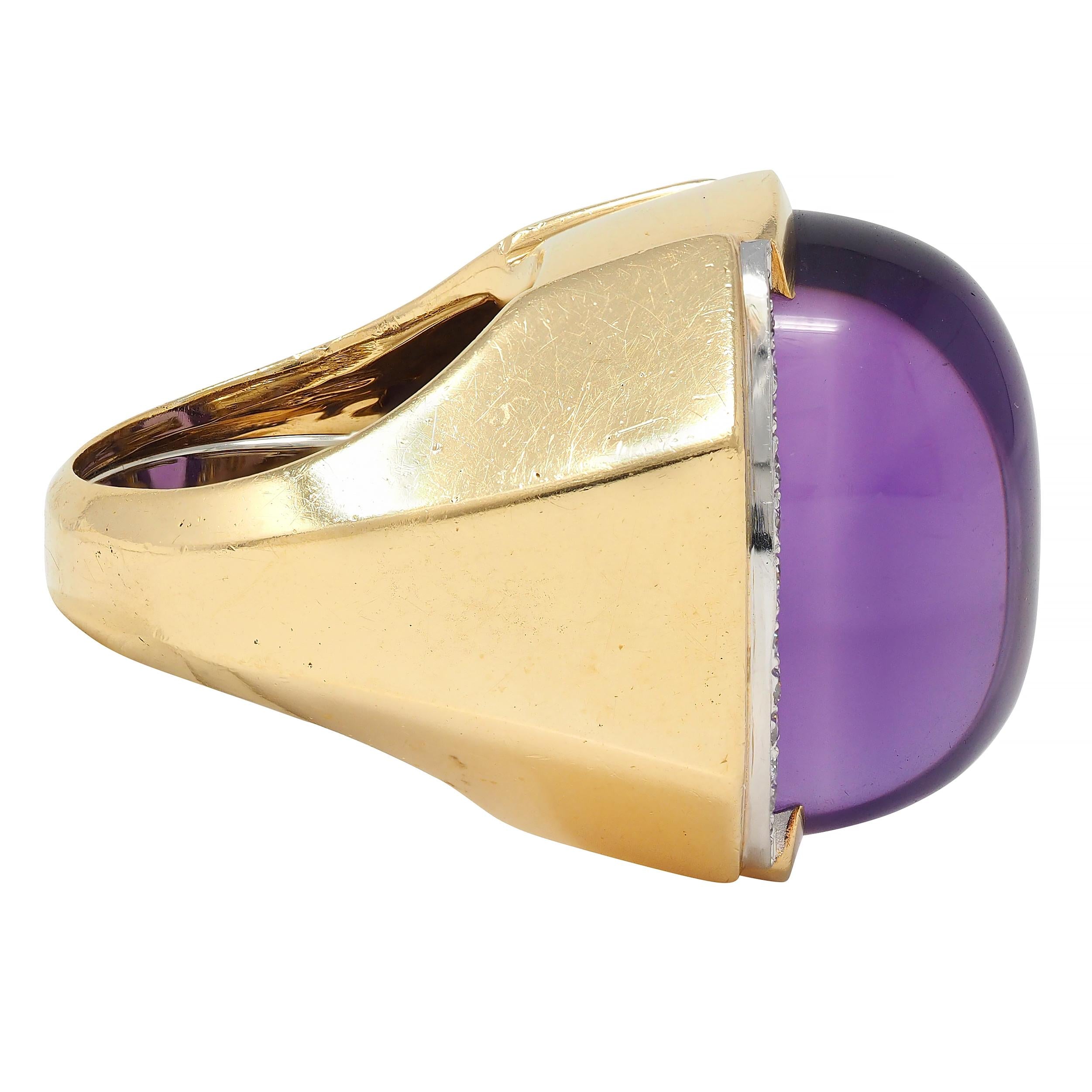 David Webb 1980s Amethyst Diamond Platinum 18 Karat Gold Vintage Ring