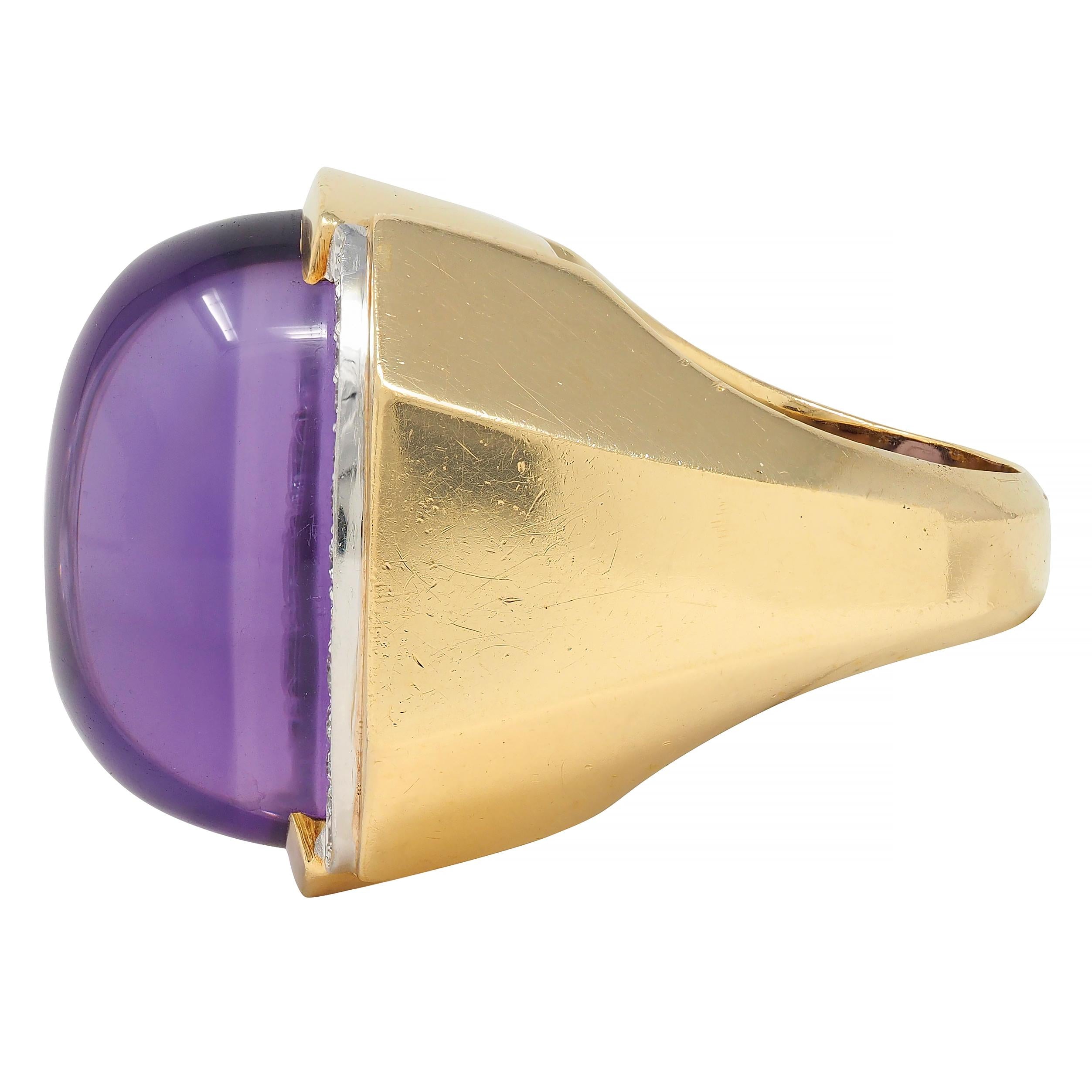 David Webb 1980s Amethyst Diamond Platinum 18 Karat Gold Vintage Ring