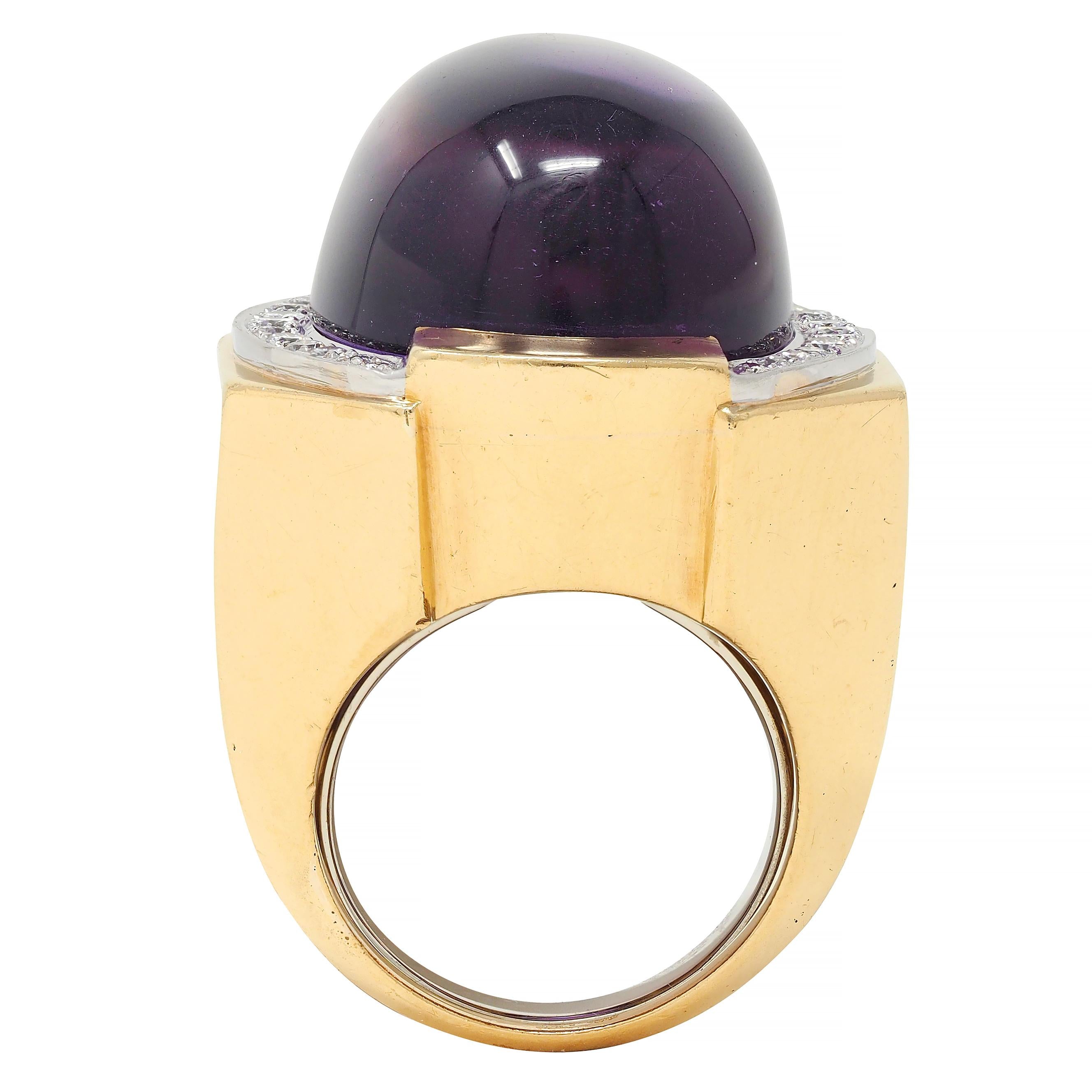 David Webb 1980s Amethyst Diamond Platinum 18 Karat Gold Vintage Ring