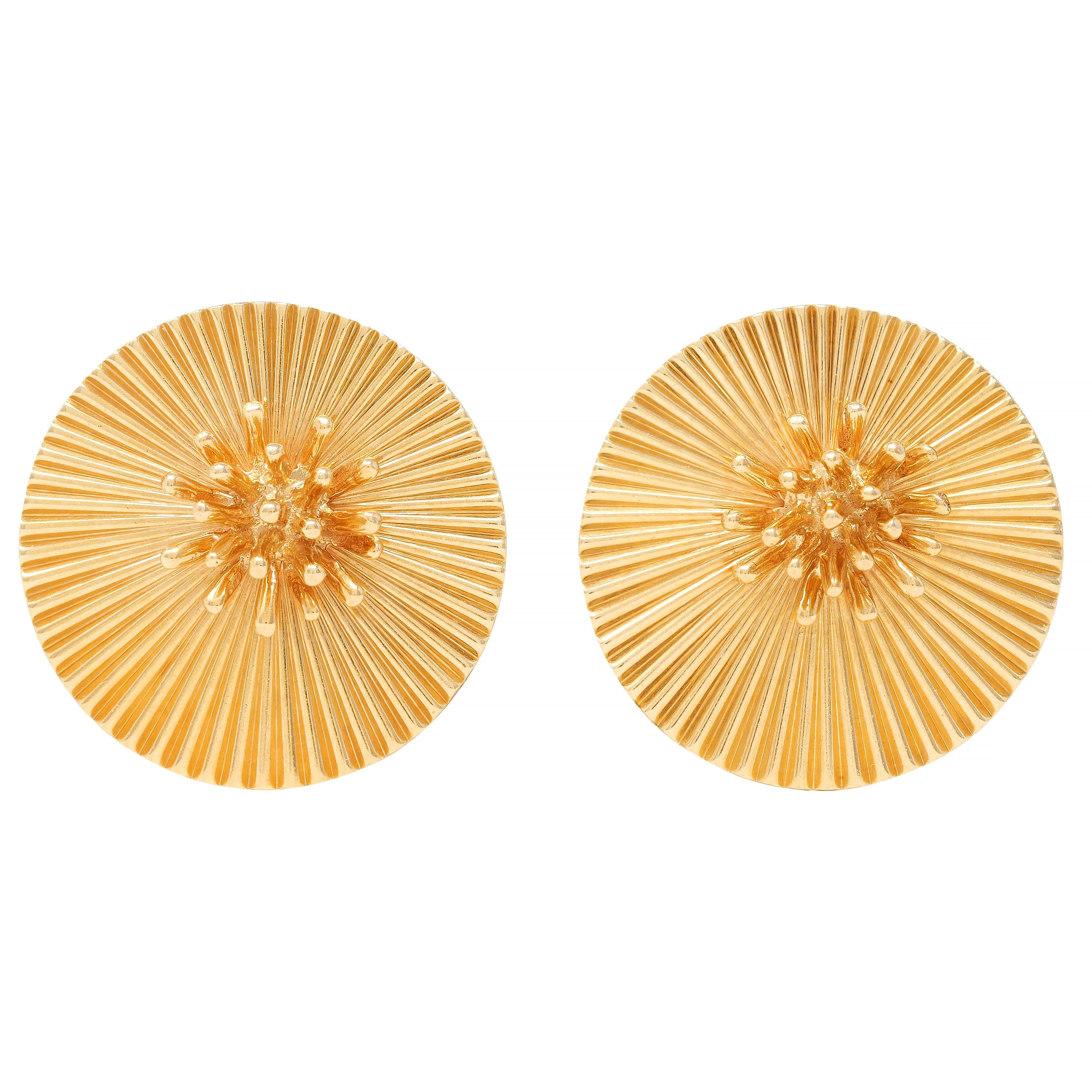 Cartier 1950's 18 Karat Yellow Gold Vintage Modernist Disk Earrings