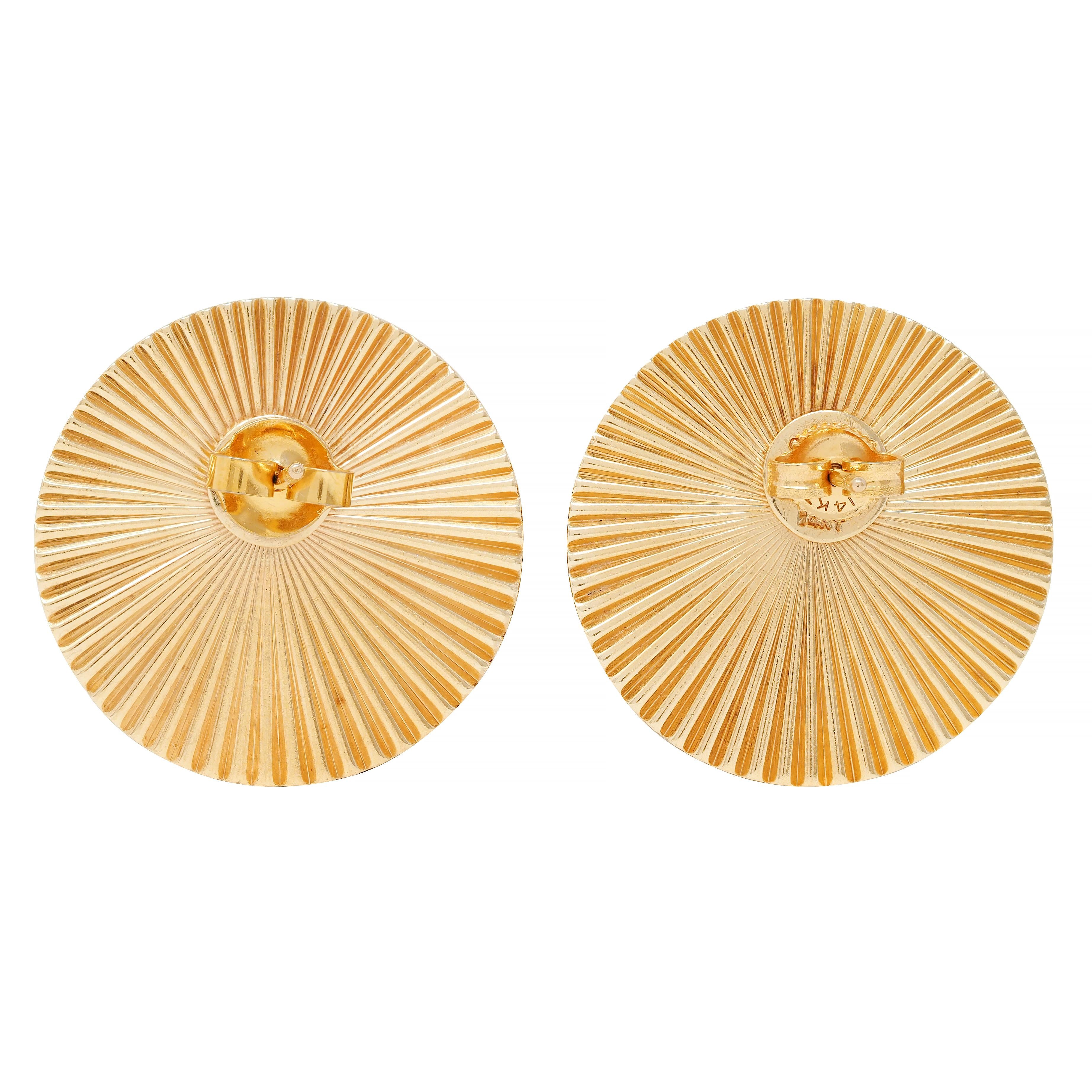 Cartier 1950's 18 Karat Yellow Gold Vintage Modernist Disk Earrings