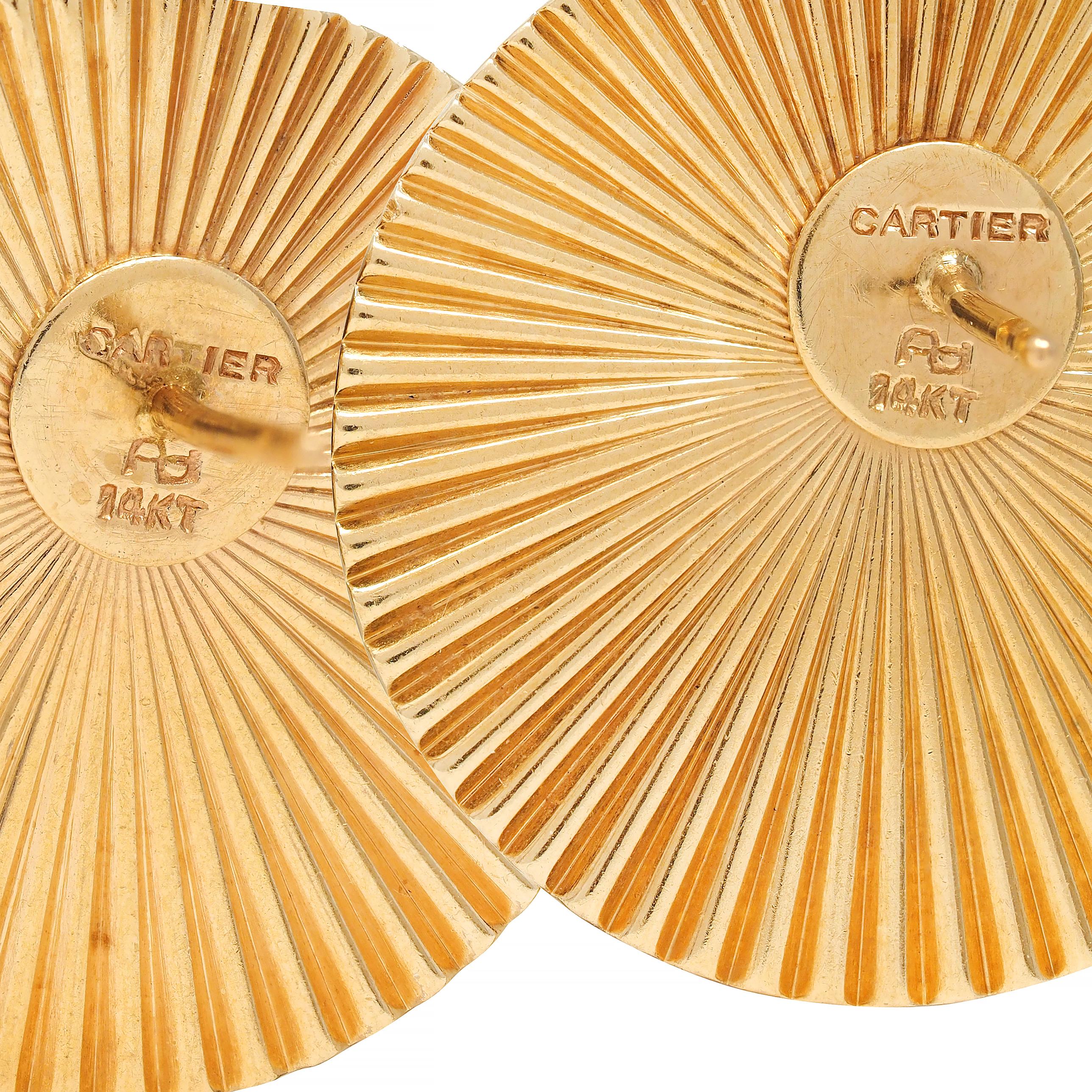 Cartier 1950's 18 Karat Yellow Gold Vintage Modernist Disk Earrings