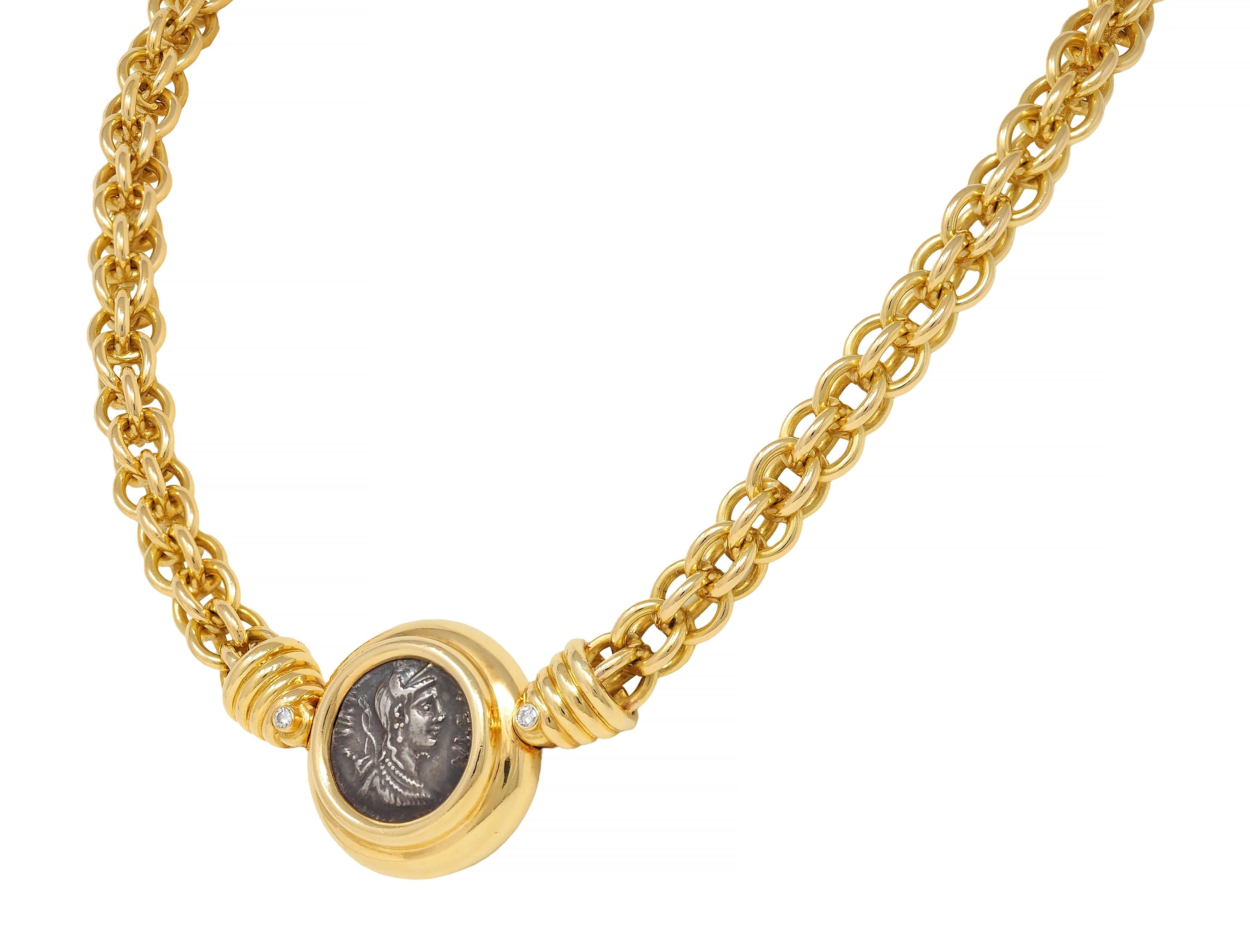 Bulgari French 1980 Diamond 18K Yellow Gold Vintage Ancient Coin Monete Necklace