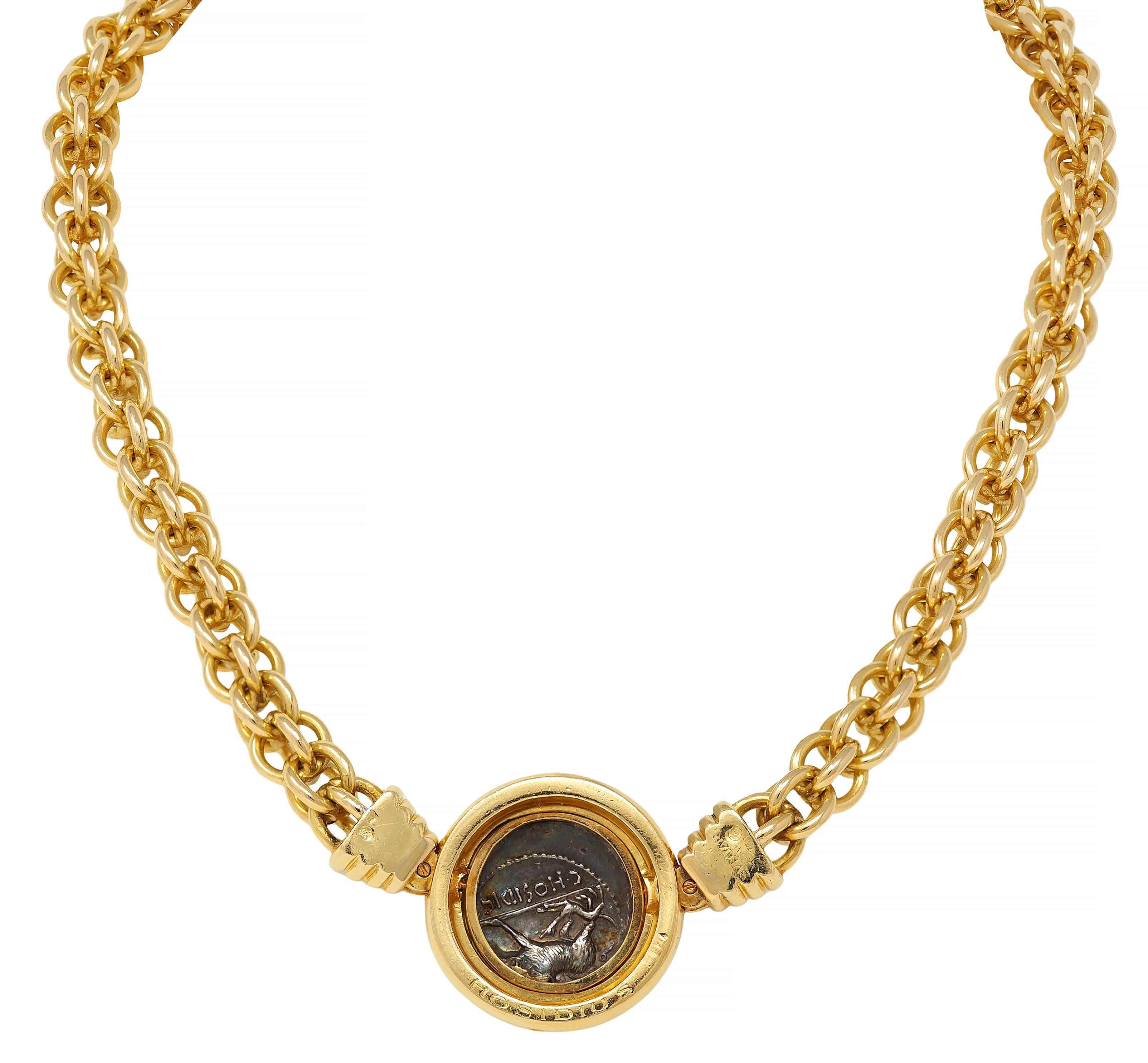 Bulgari French 1980 Diamond 18K Yellow Gold Vintage Ancient Coin Monete Necklace