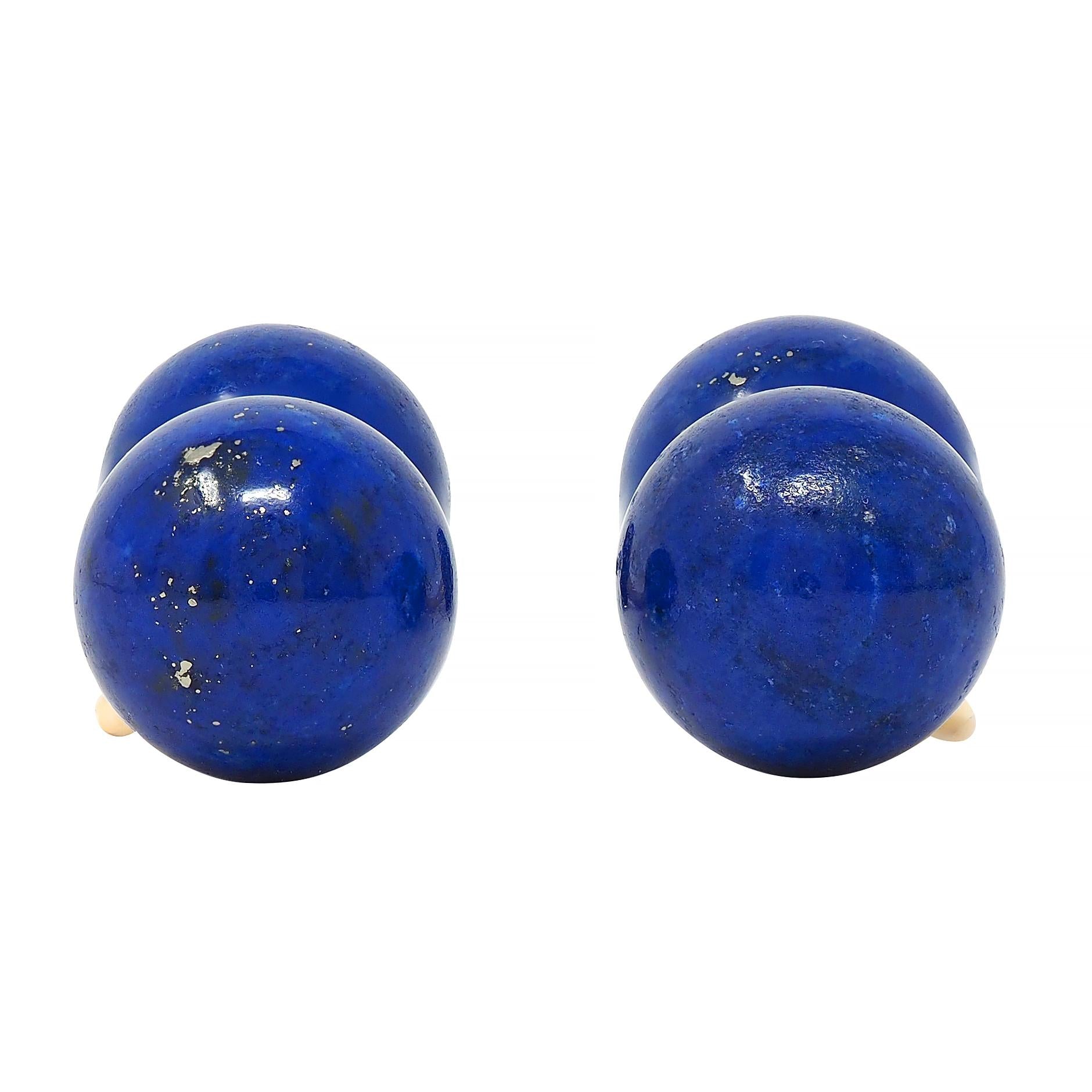 1980's Lapis Lazuli 18 Karat Yellow Gold Vintage Barbell Cufflinks