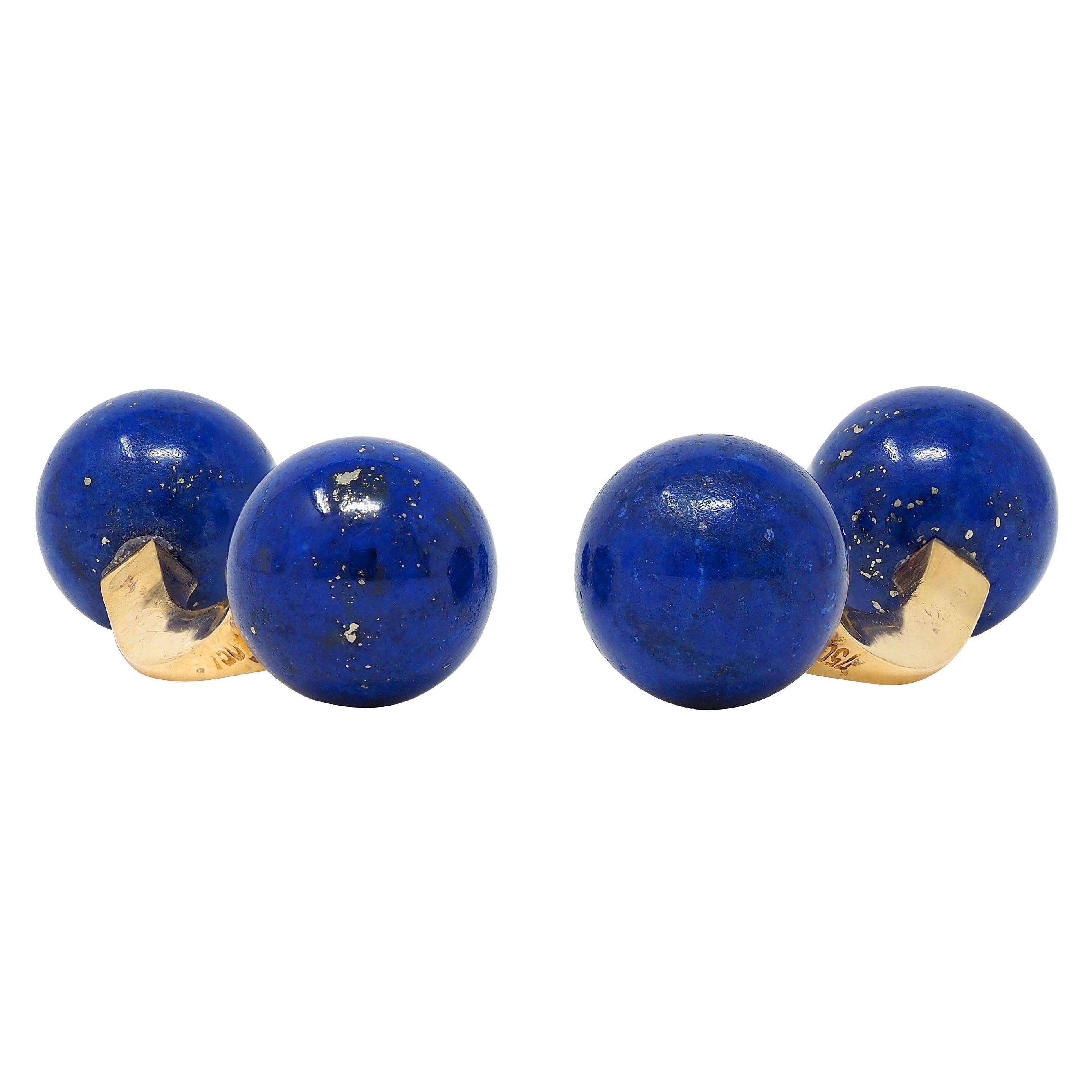 1980's Lapis Lazuli 18 Karat Yellow Gold Vintage Barbell Cufflinks